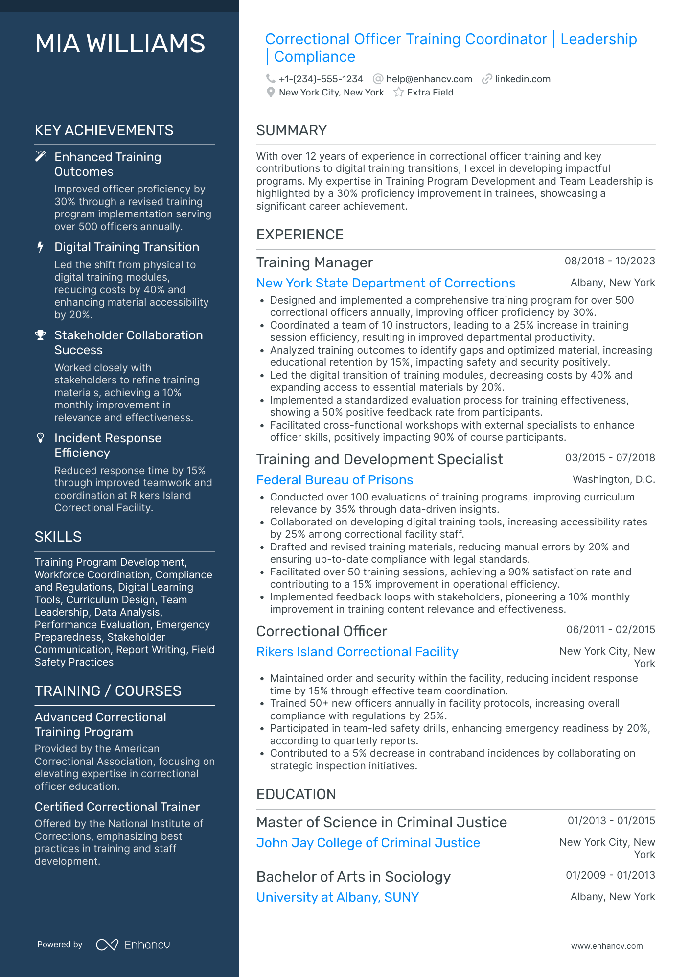 Correctional Officer Training Coordinator Resume Example