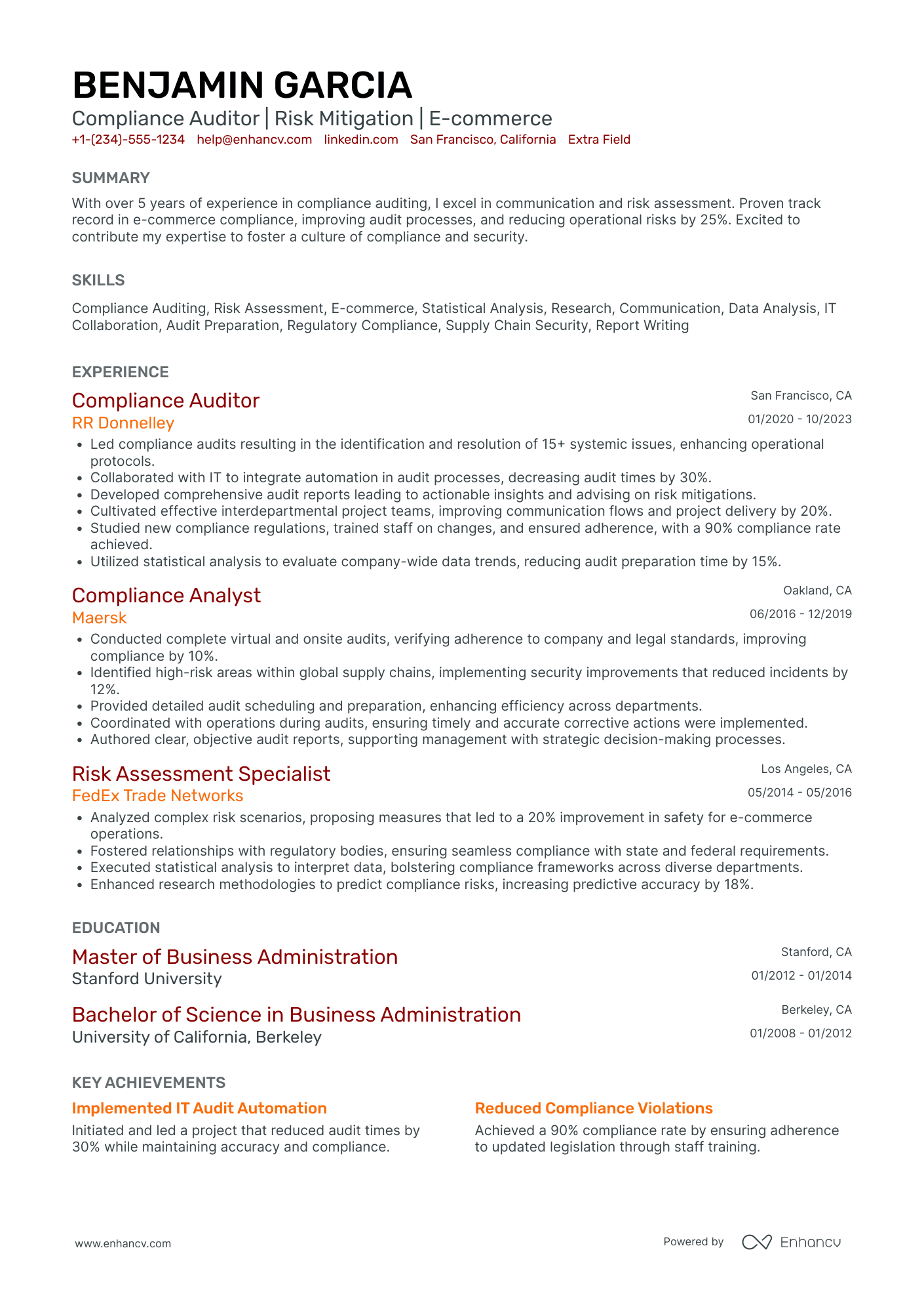 Compliance Auditor Resume Example