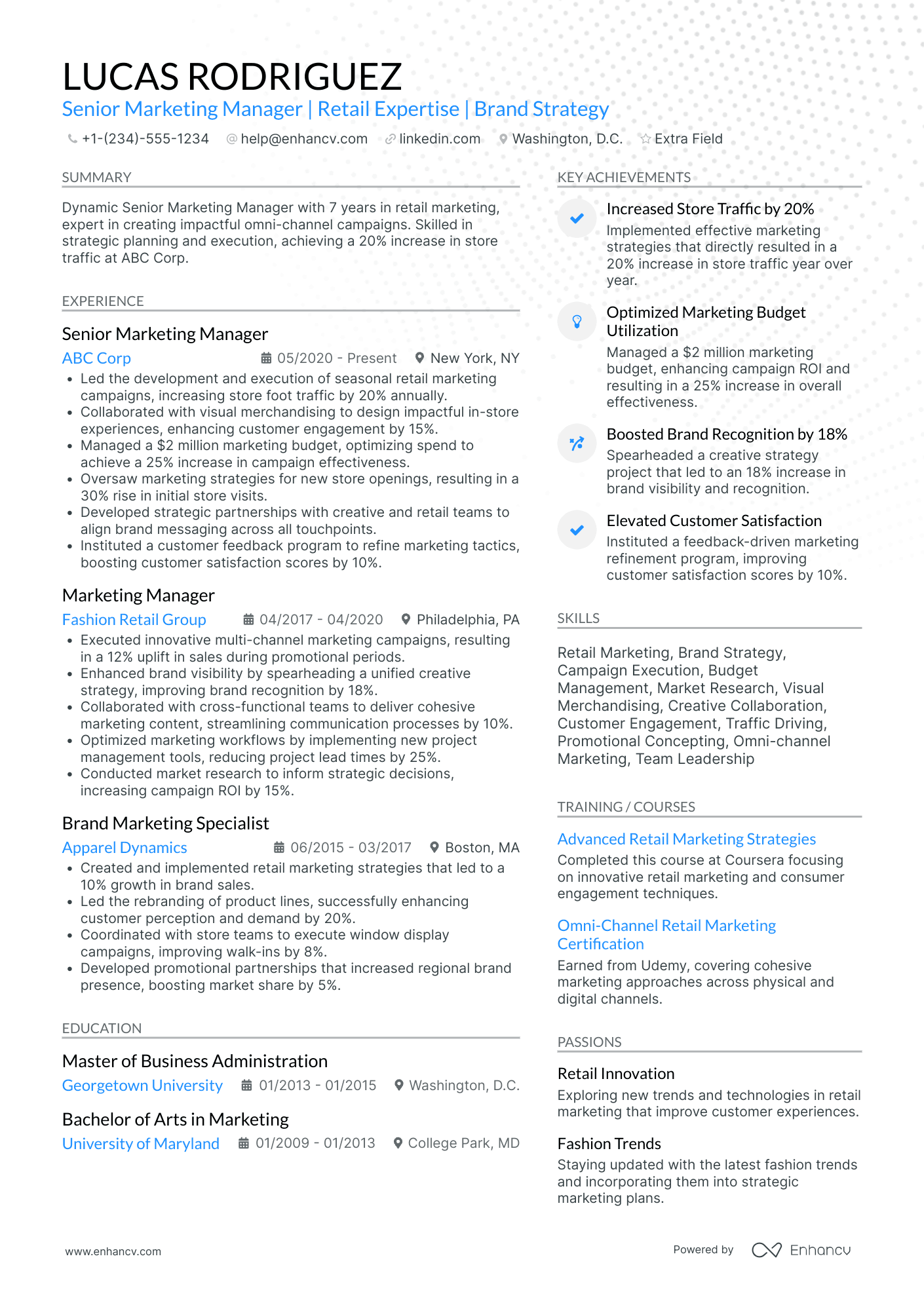 Retail Marketing Specialist Resume Example