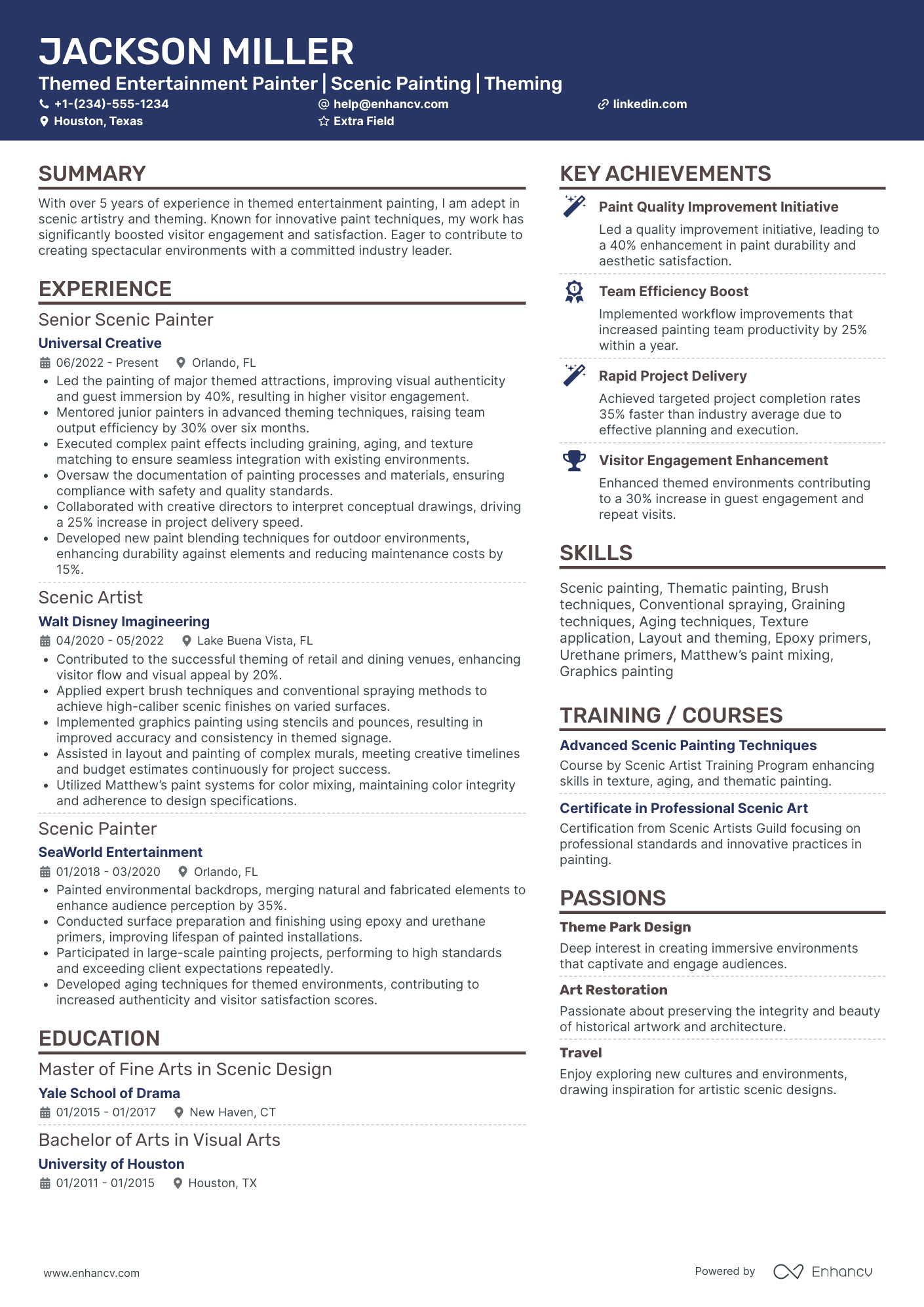 Head Scenic Painter Resume Example