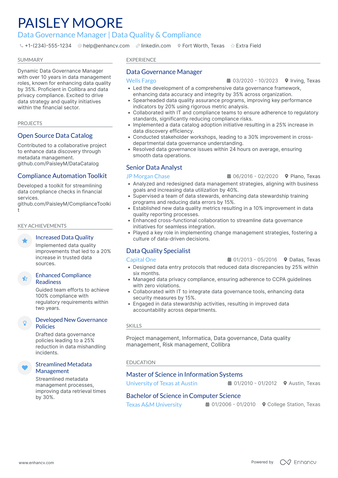 Informatica Data Governance Manager Resume Example