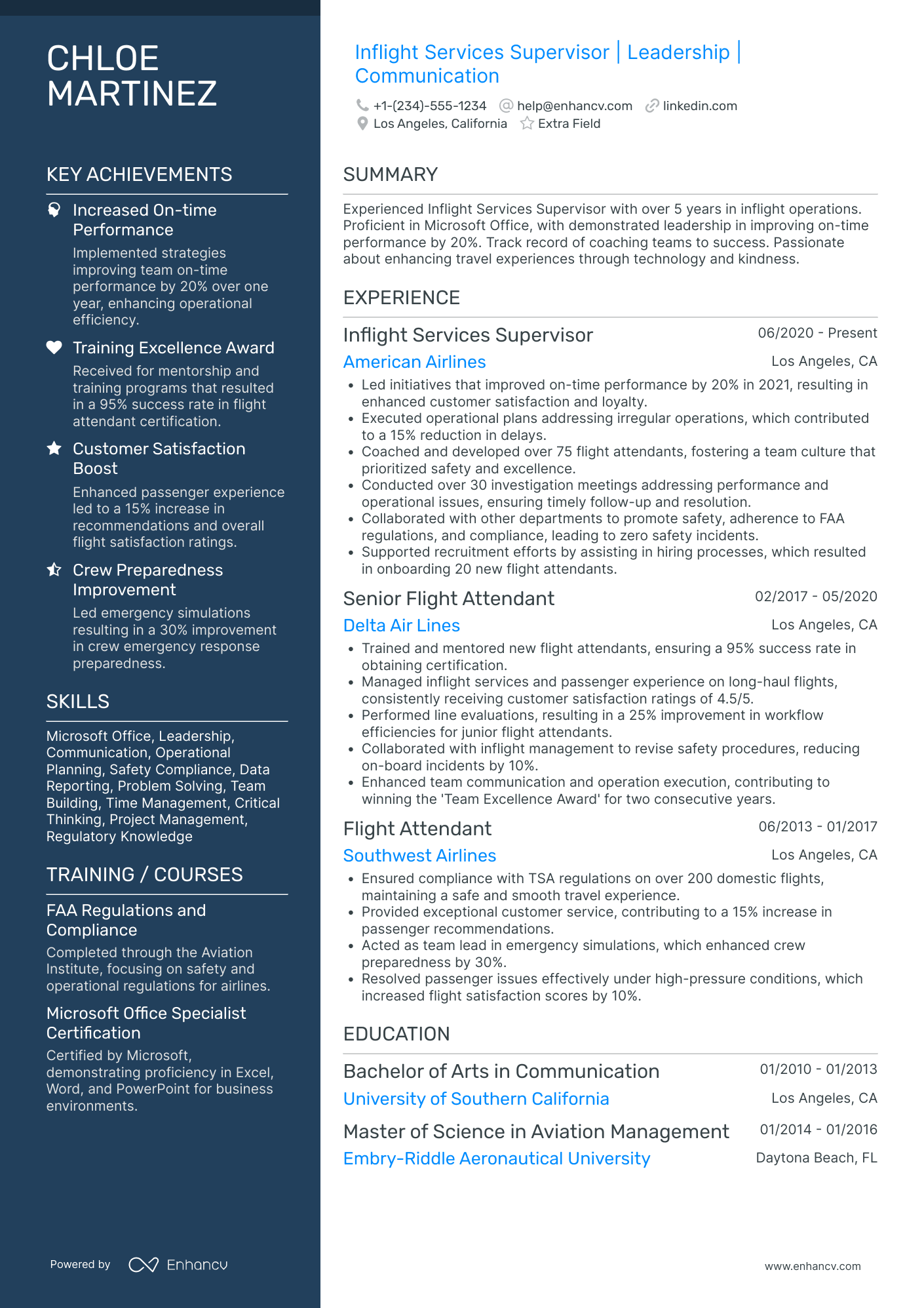 Bilingual Flight Attendant Resume Example