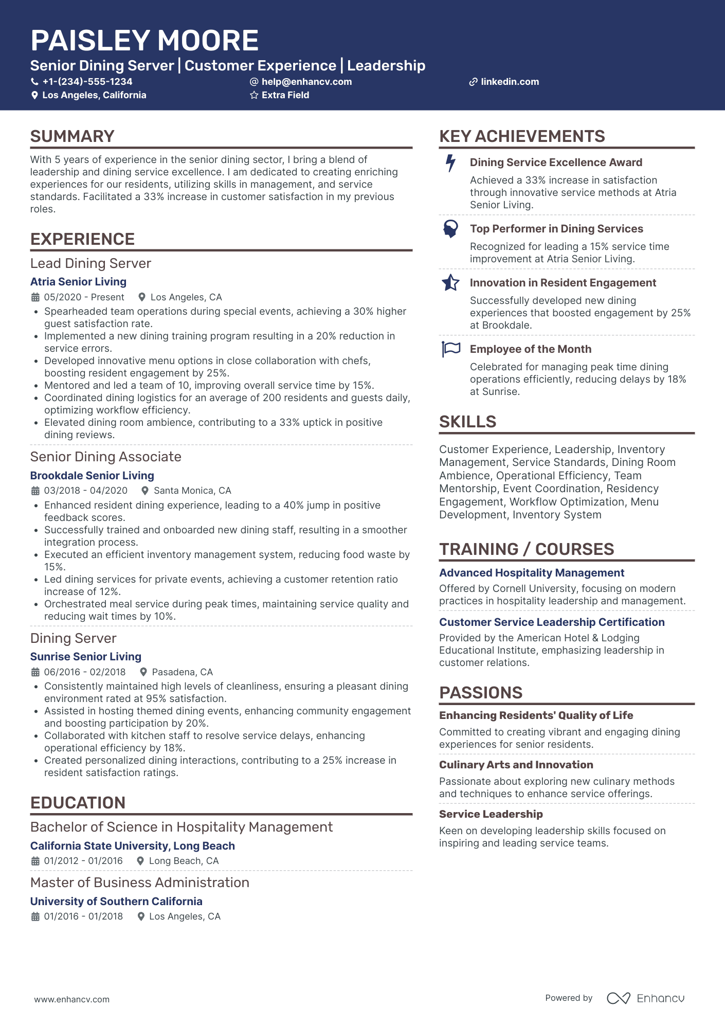 Casual Dining Waiter Resume Example