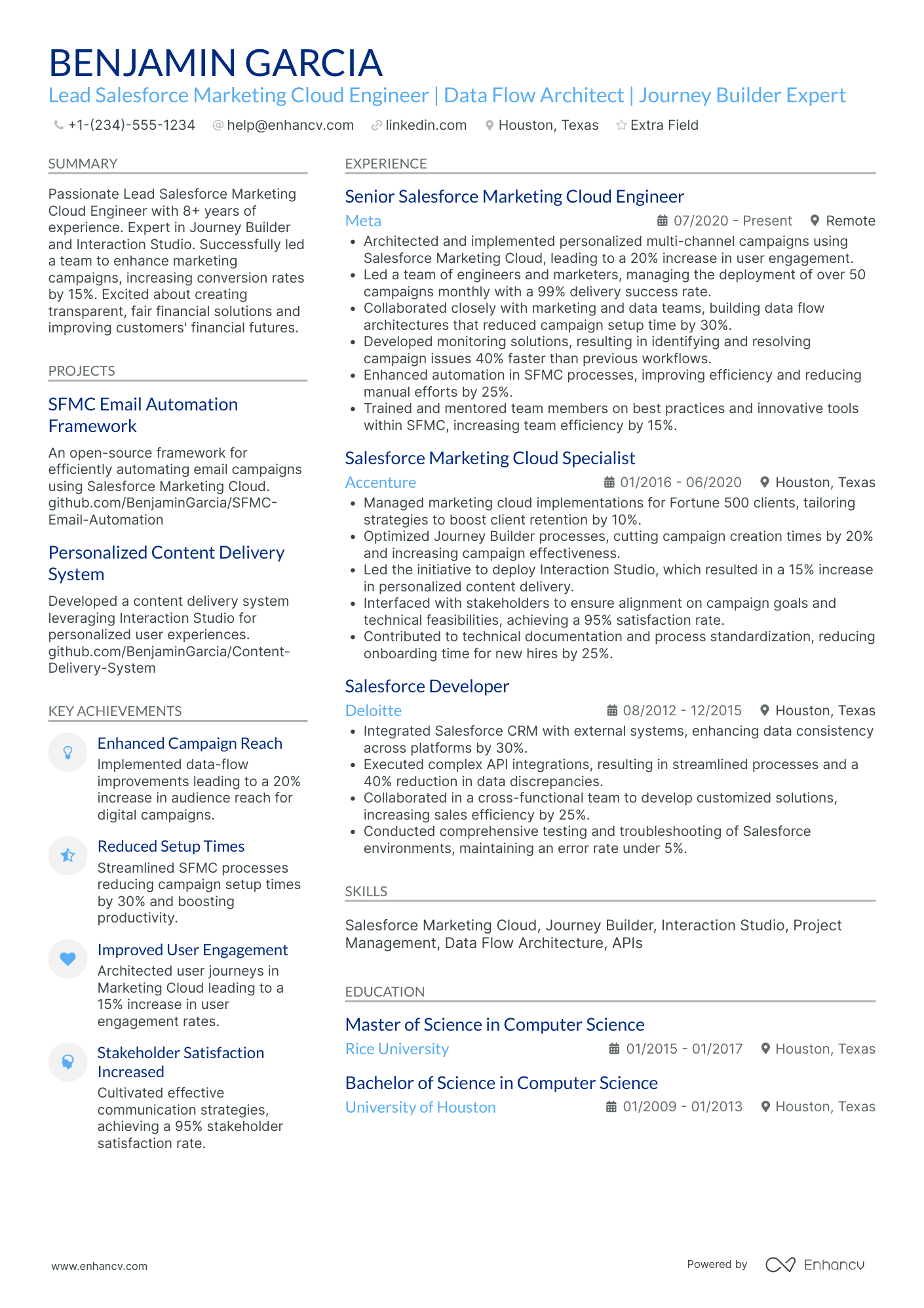 Salesforce Marketing Cloud Specialist Resume Example