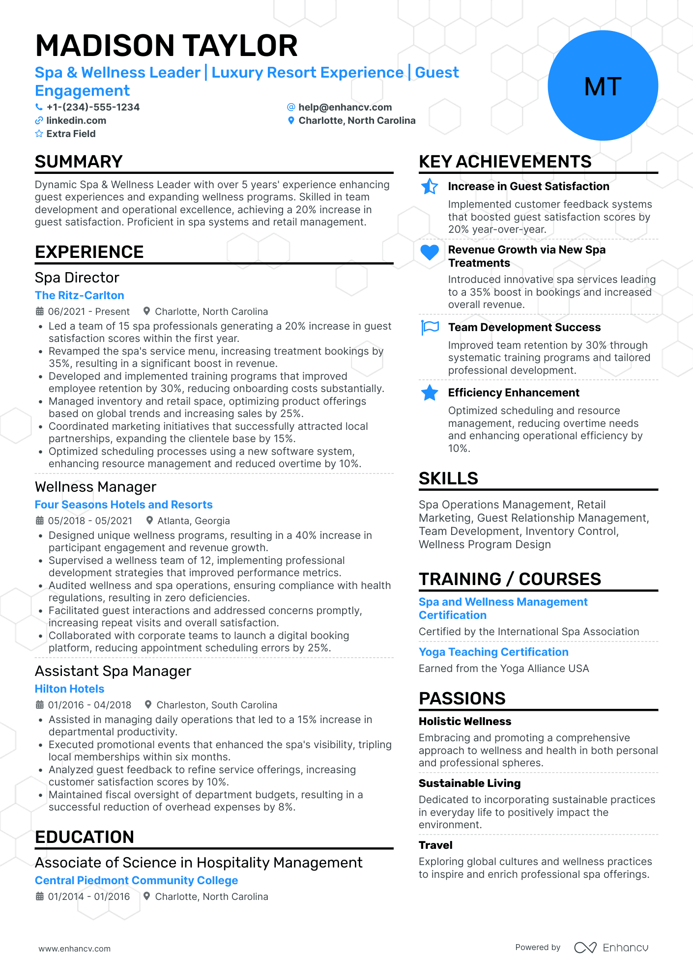 Spa and Wellness Manager Resume Example