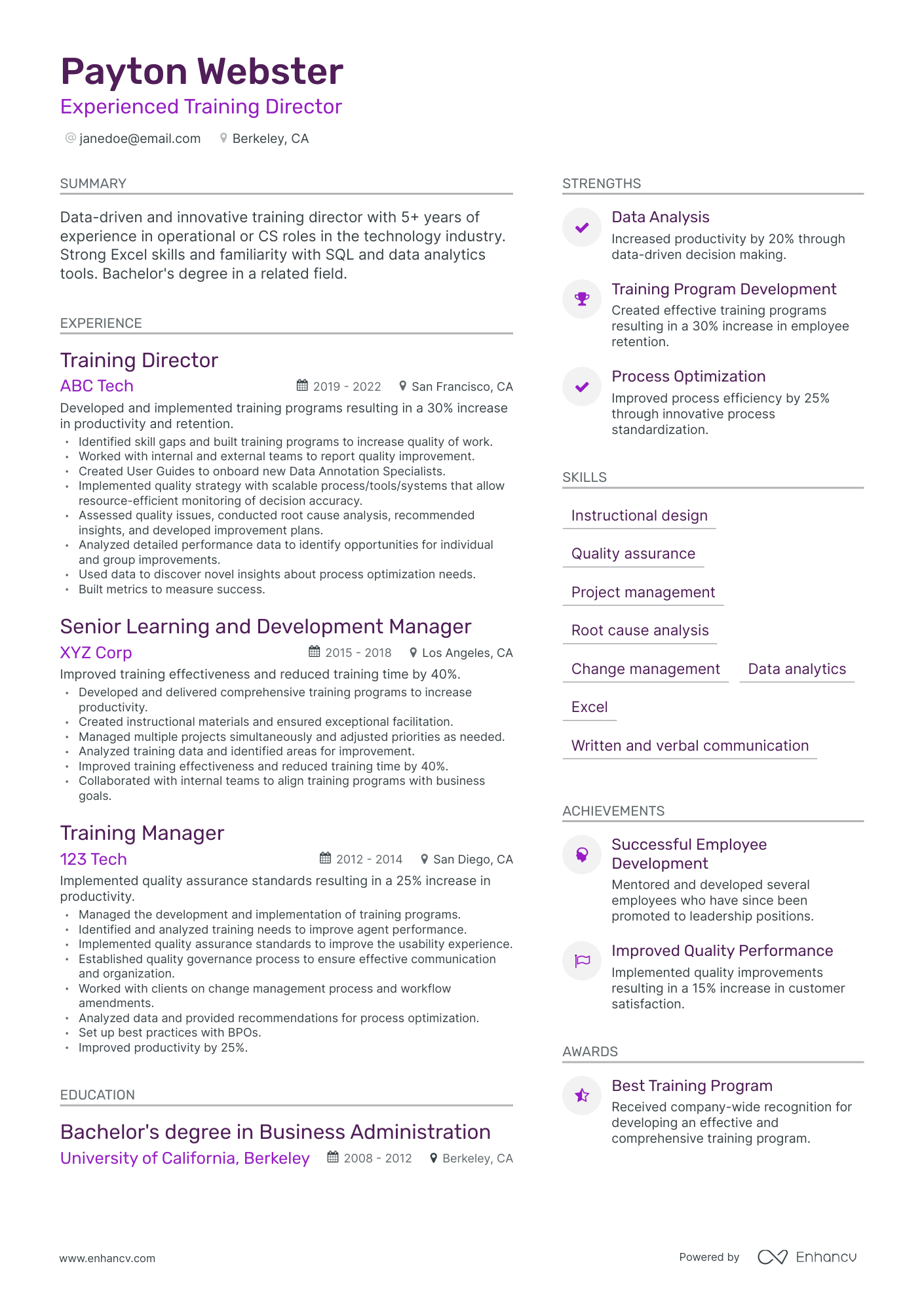 Training Director Resume Example