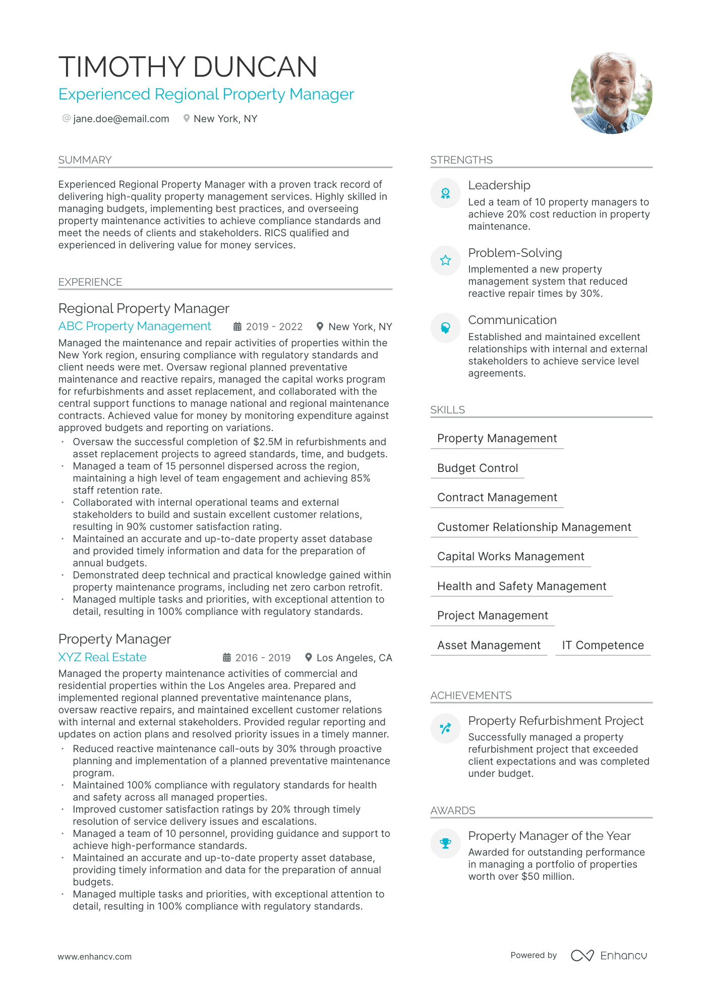 Regional Property Manager Resume Example