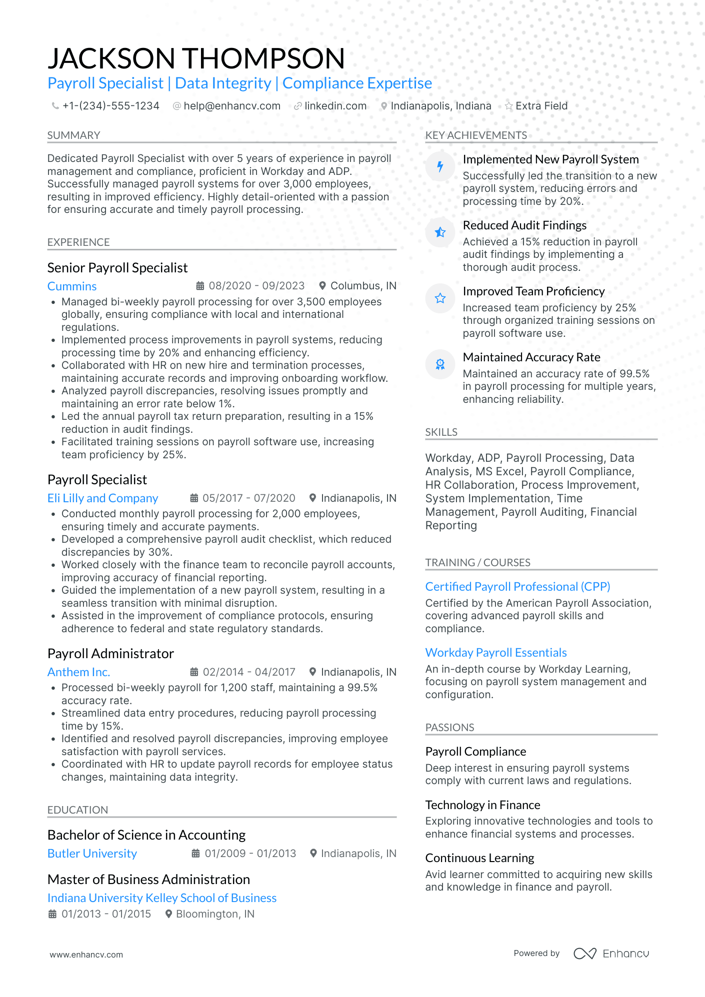 Payroll Specialist Resume Example