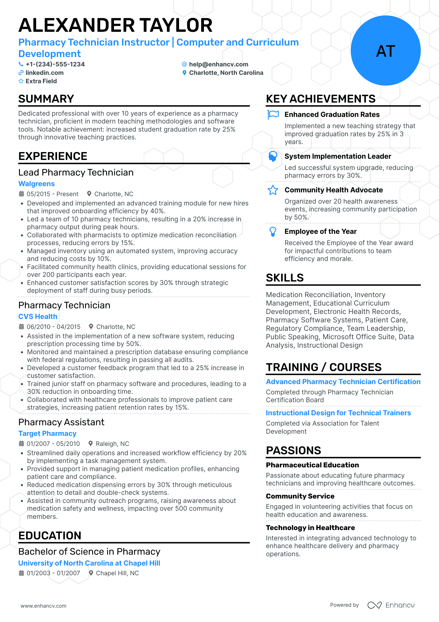 Pharmacy Technician Instructor Resume Example