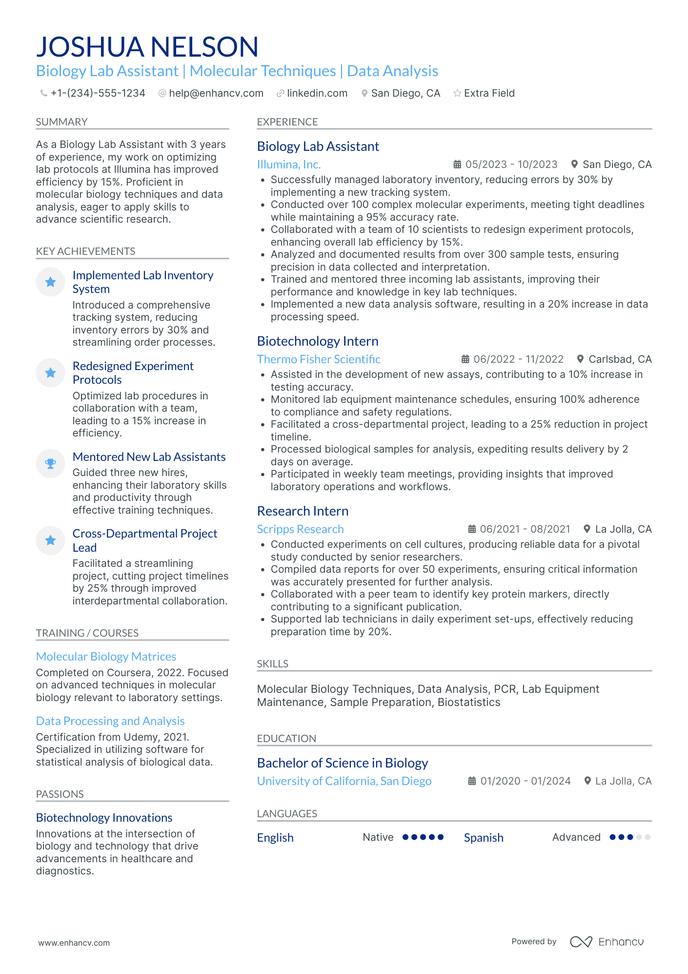 Biology Lab Assistant Resume Example