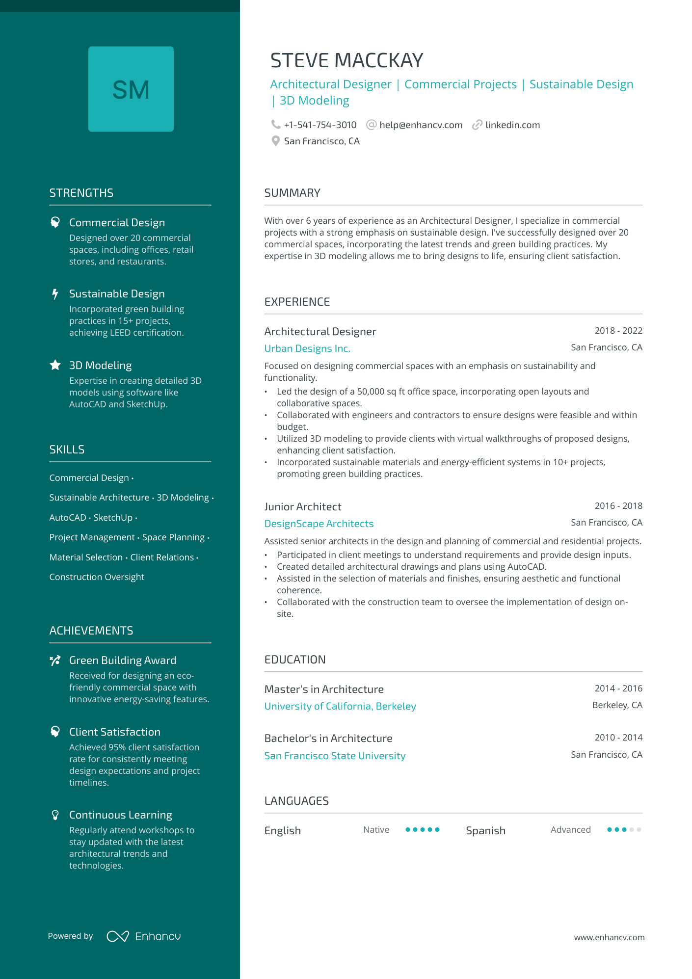 Architectural Designer Resume Example