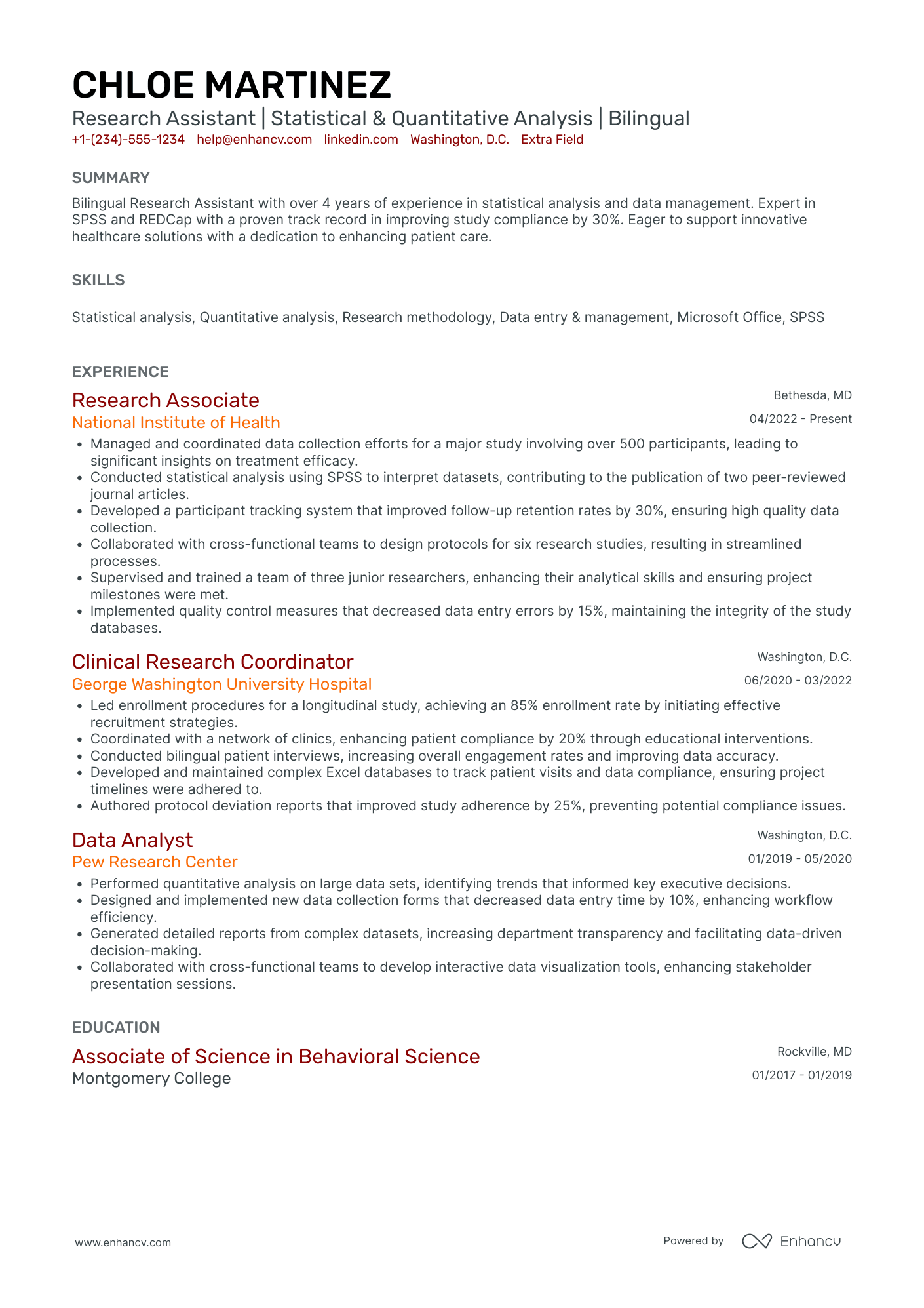 Experienced Research Assistant Resume Example