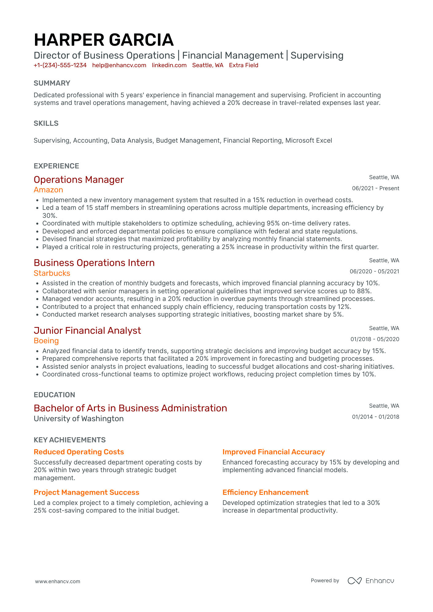 Junior Director of Operations Resume Example