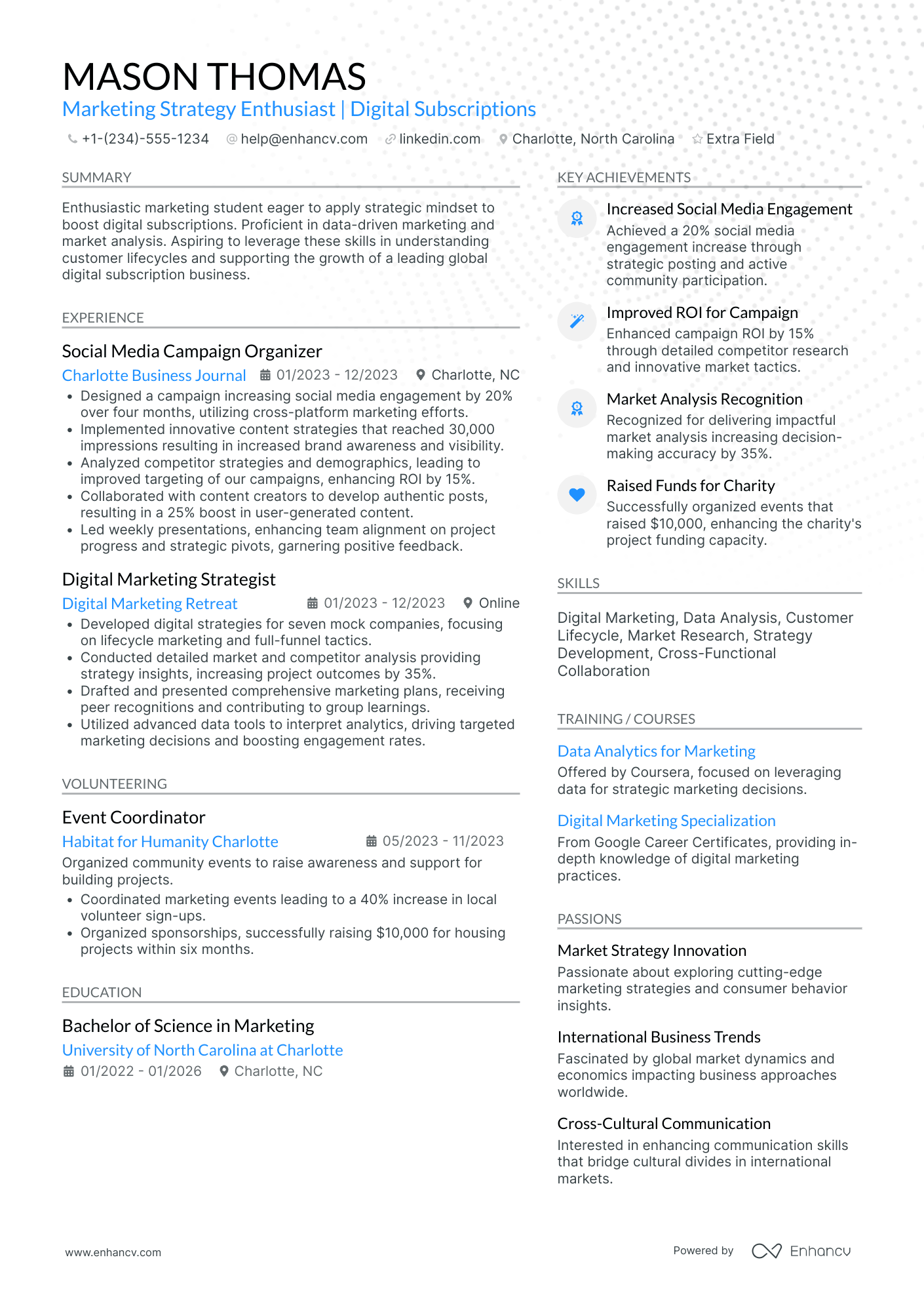 Marketing Strategy Intern Resume Example