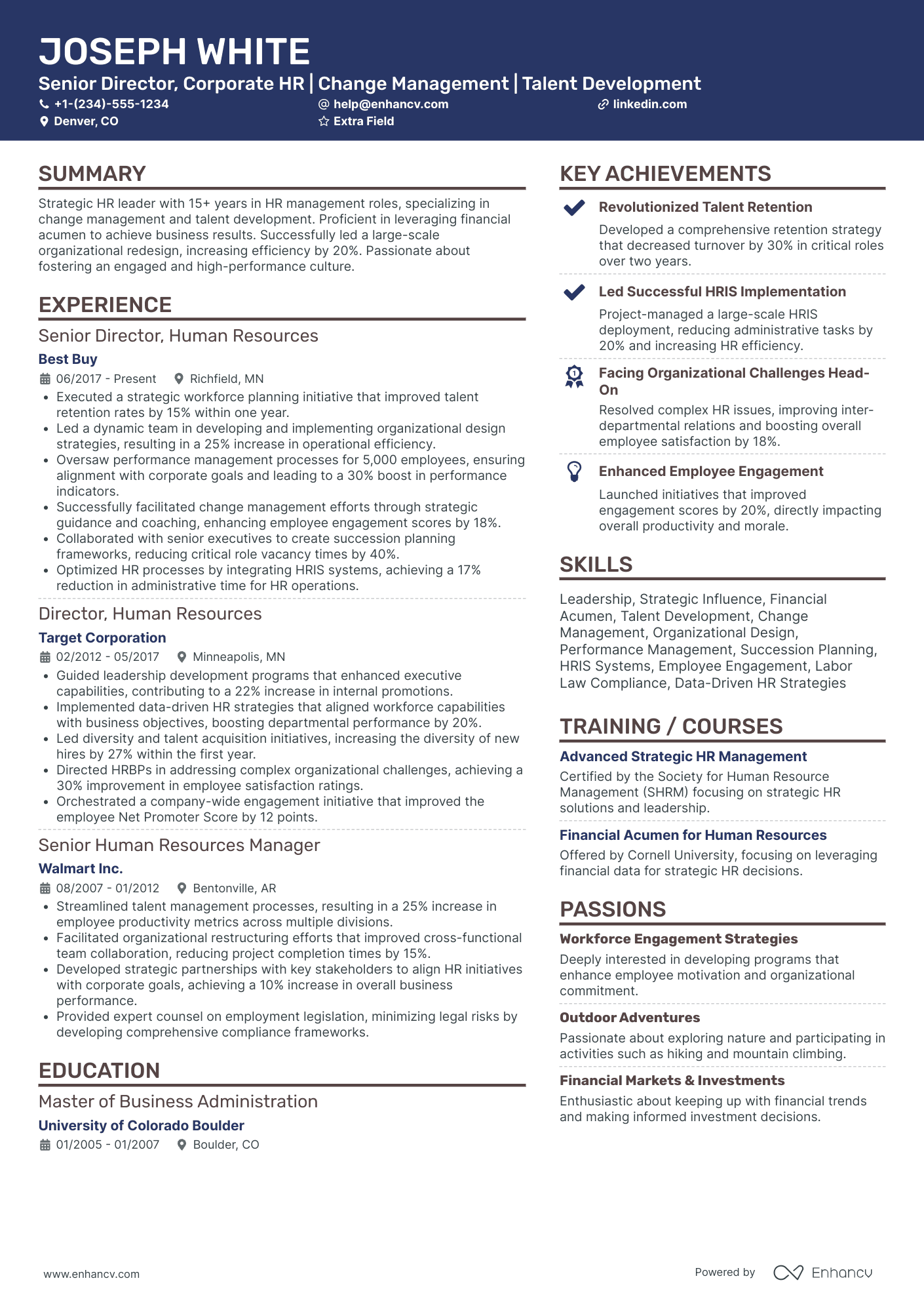 Senior HR Director Resume Example