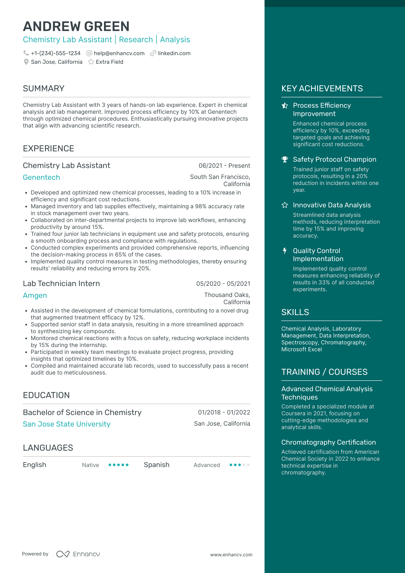 Chemistry Lab Assistant Resume Example