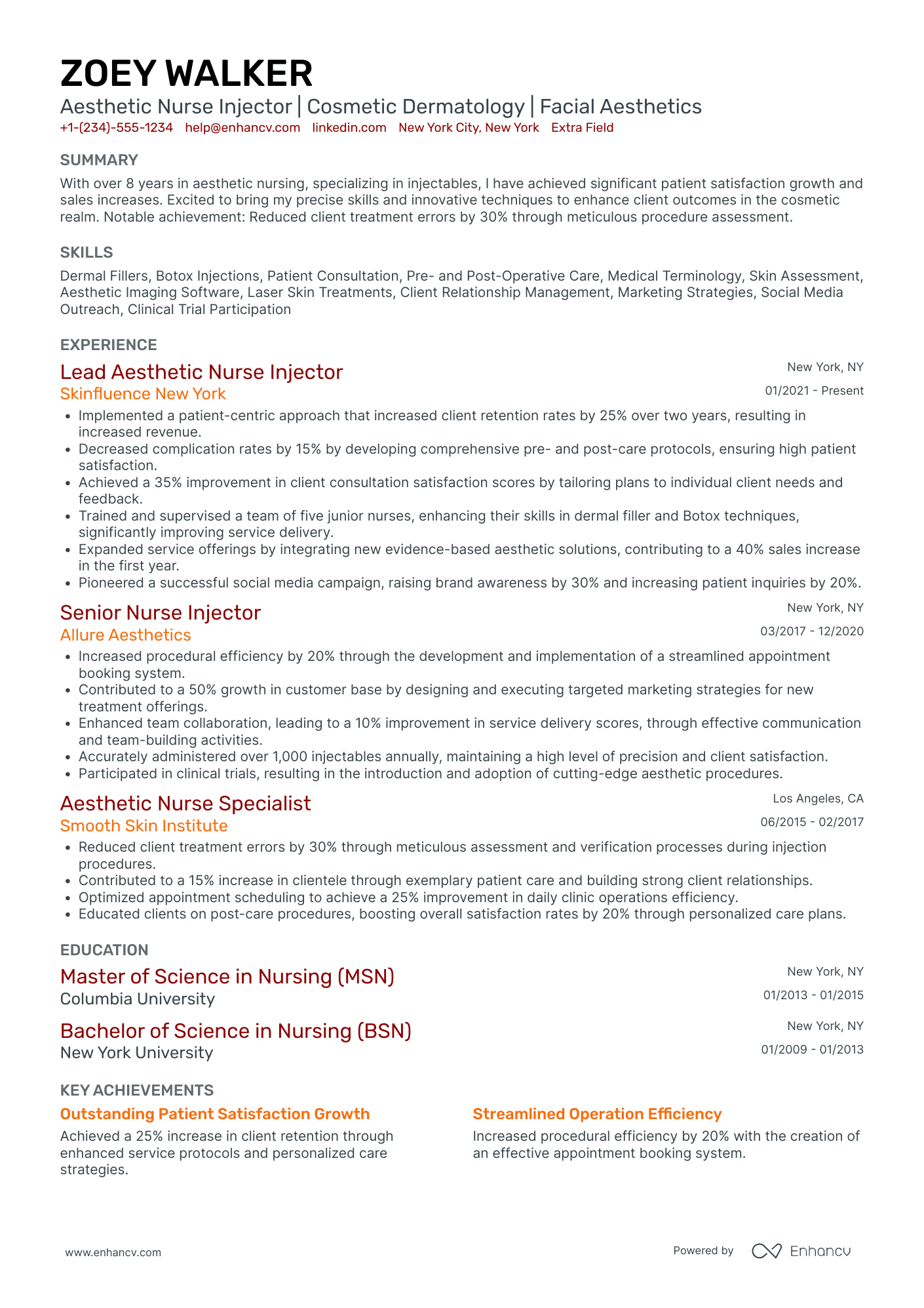 Aesthetic Nurse Injector Resume Example