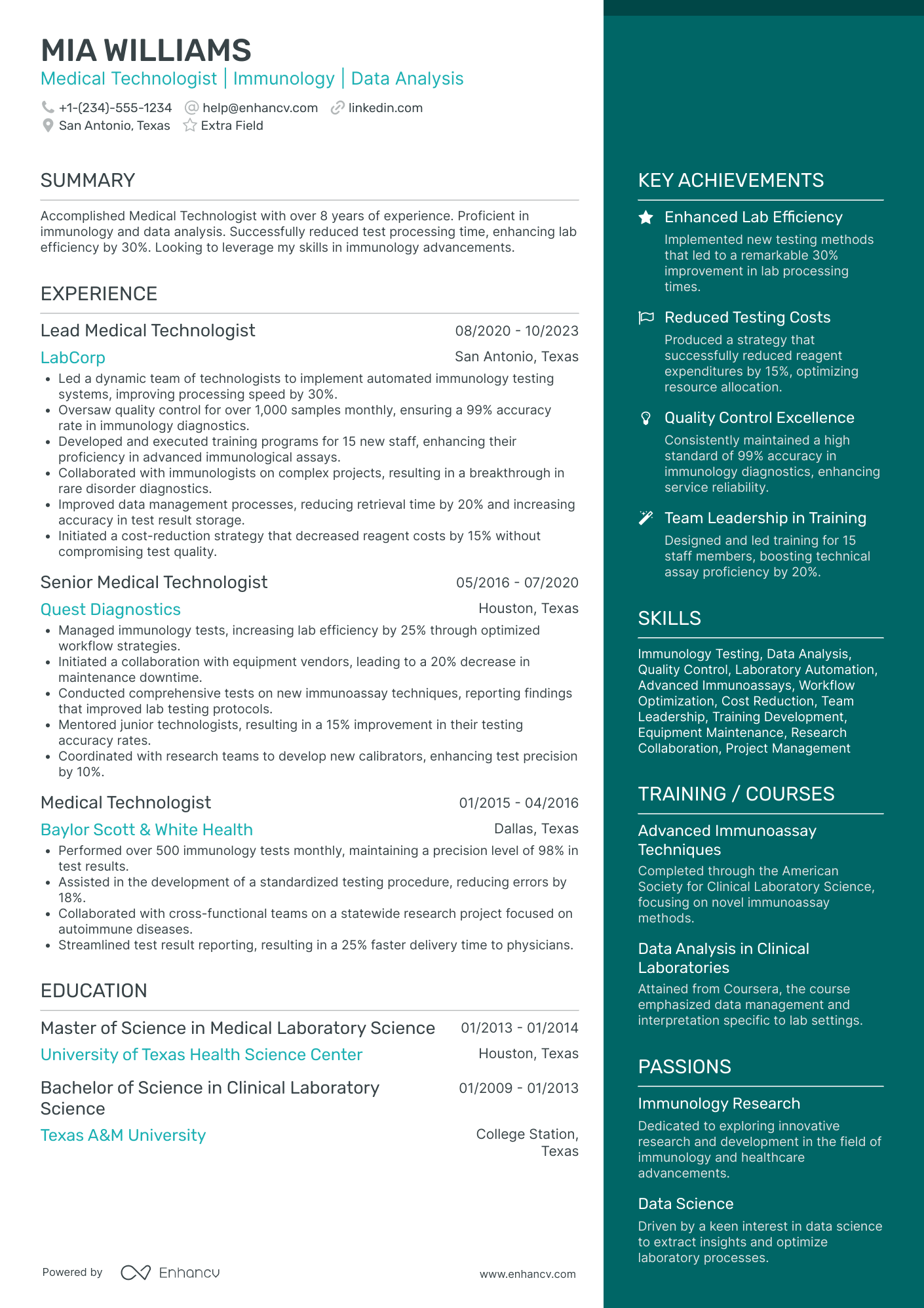 Medical Technologist Immunology Resume Example