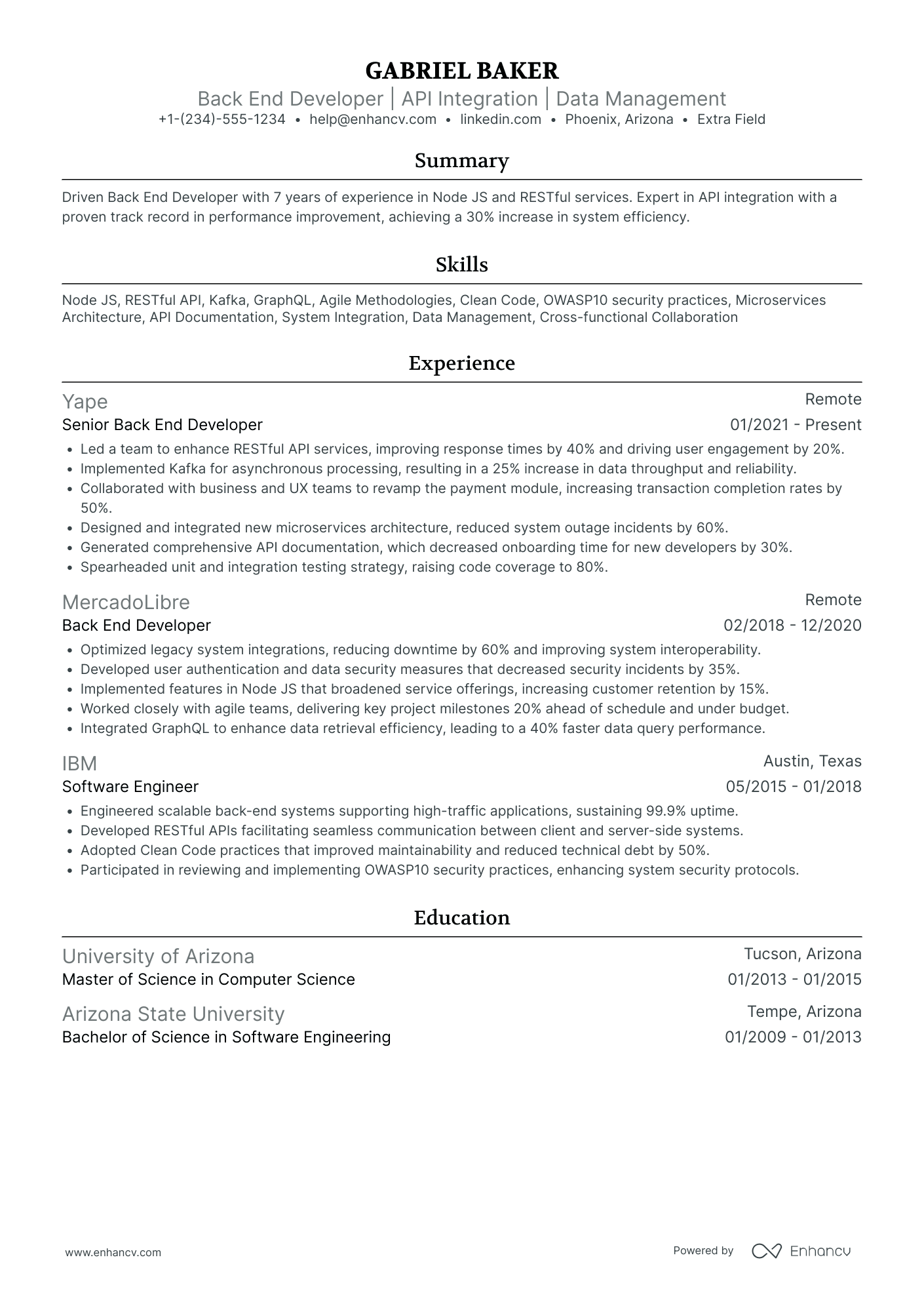 Entry Level Backend Developer Resume Example