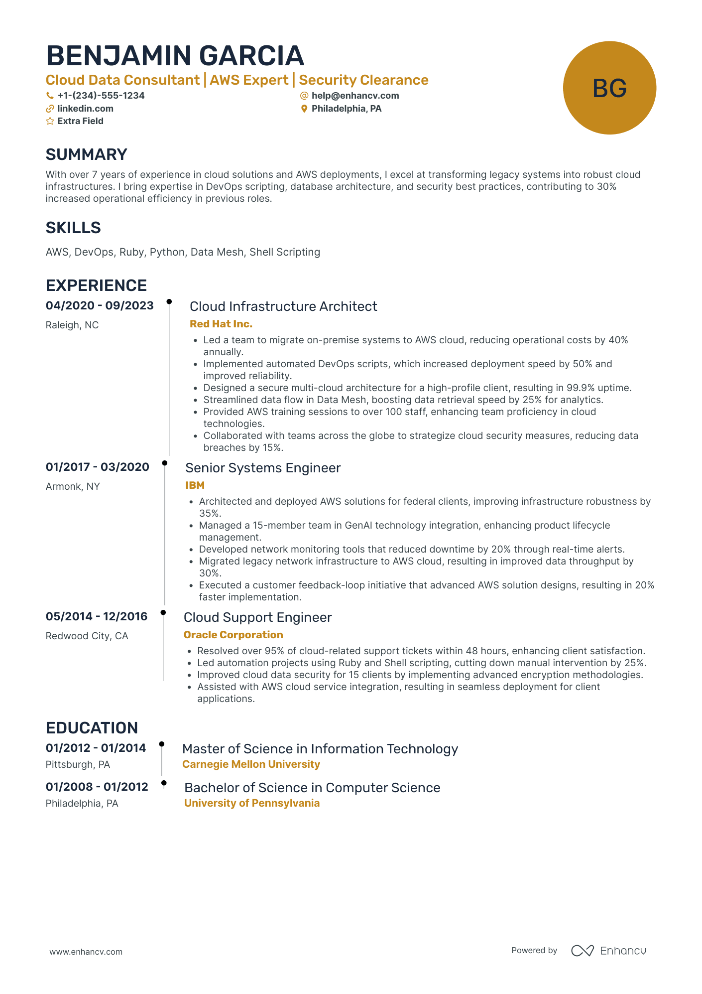 Database Engineer Consultant Resume Example