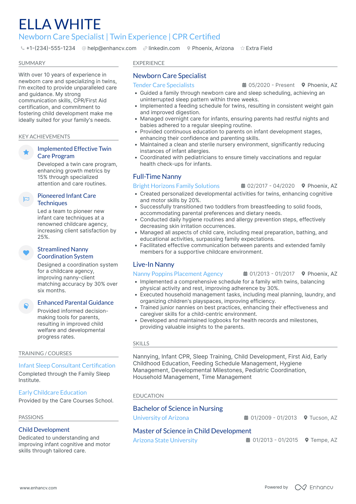 Newborn Care Specialist Nanny Resume Example