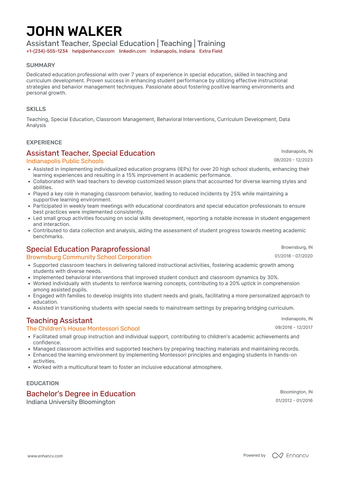 After School Teacher Assistant Resume Example