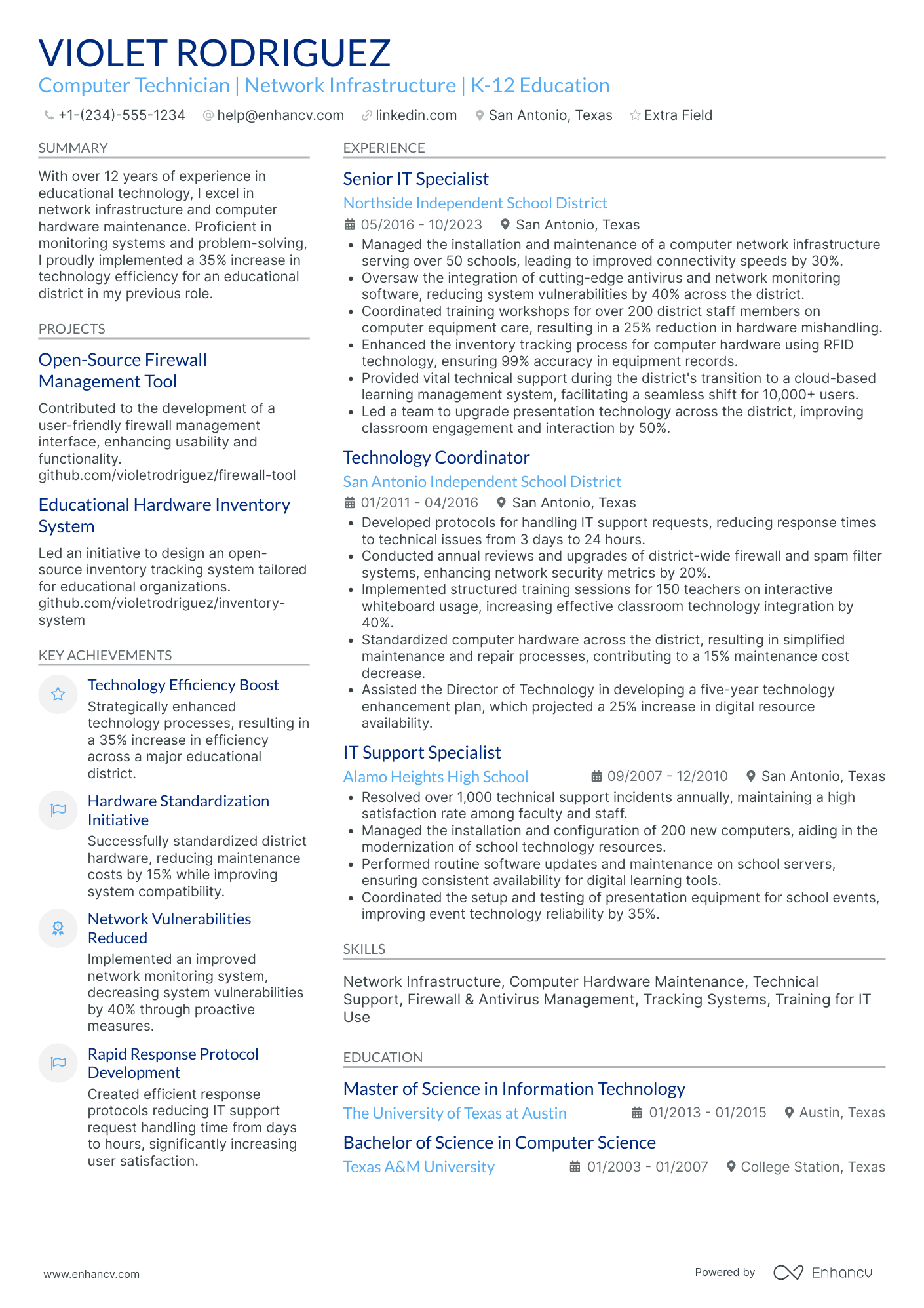 Field Computer Technician Resume Example