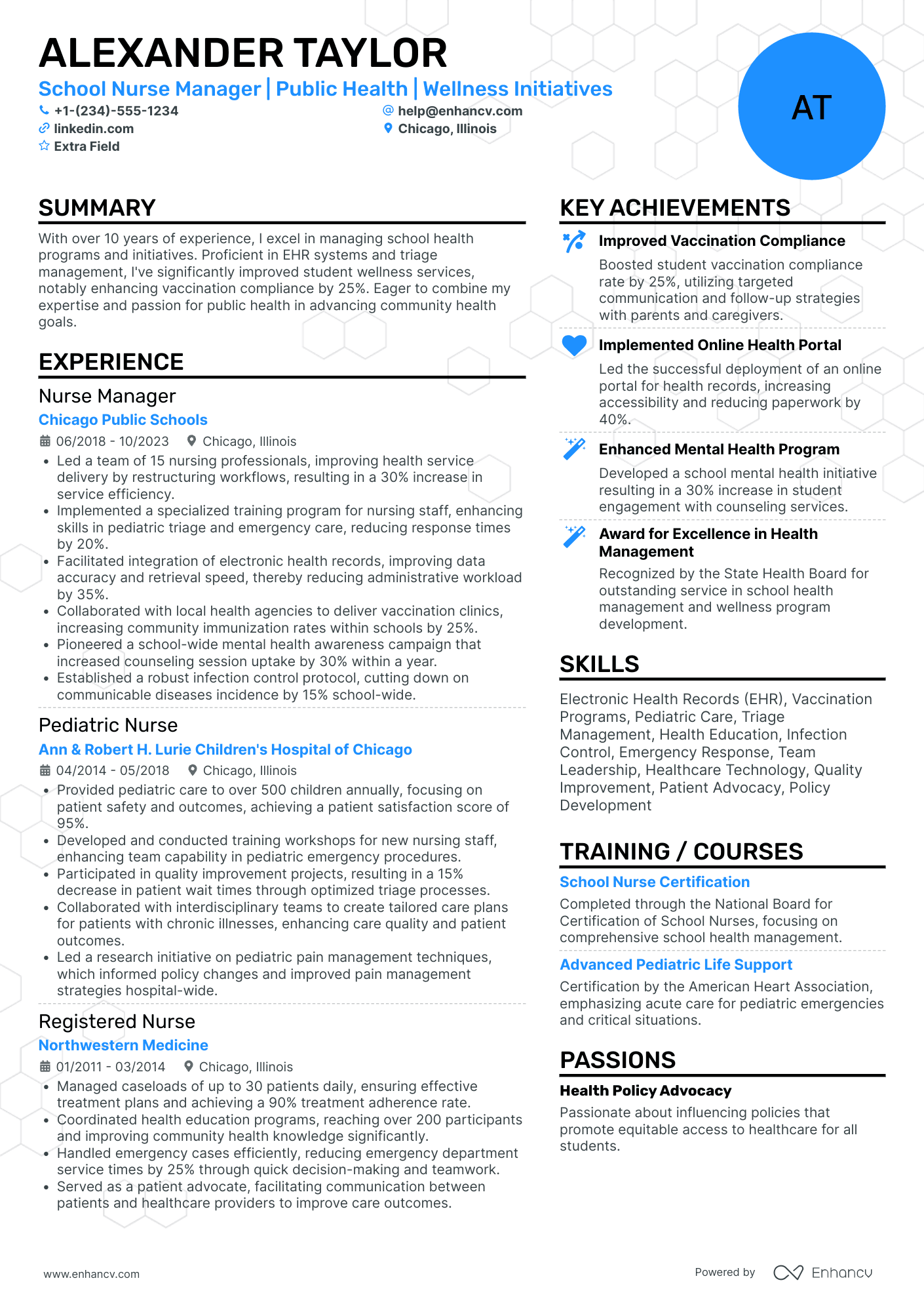 School Nurse Manager Resume Example