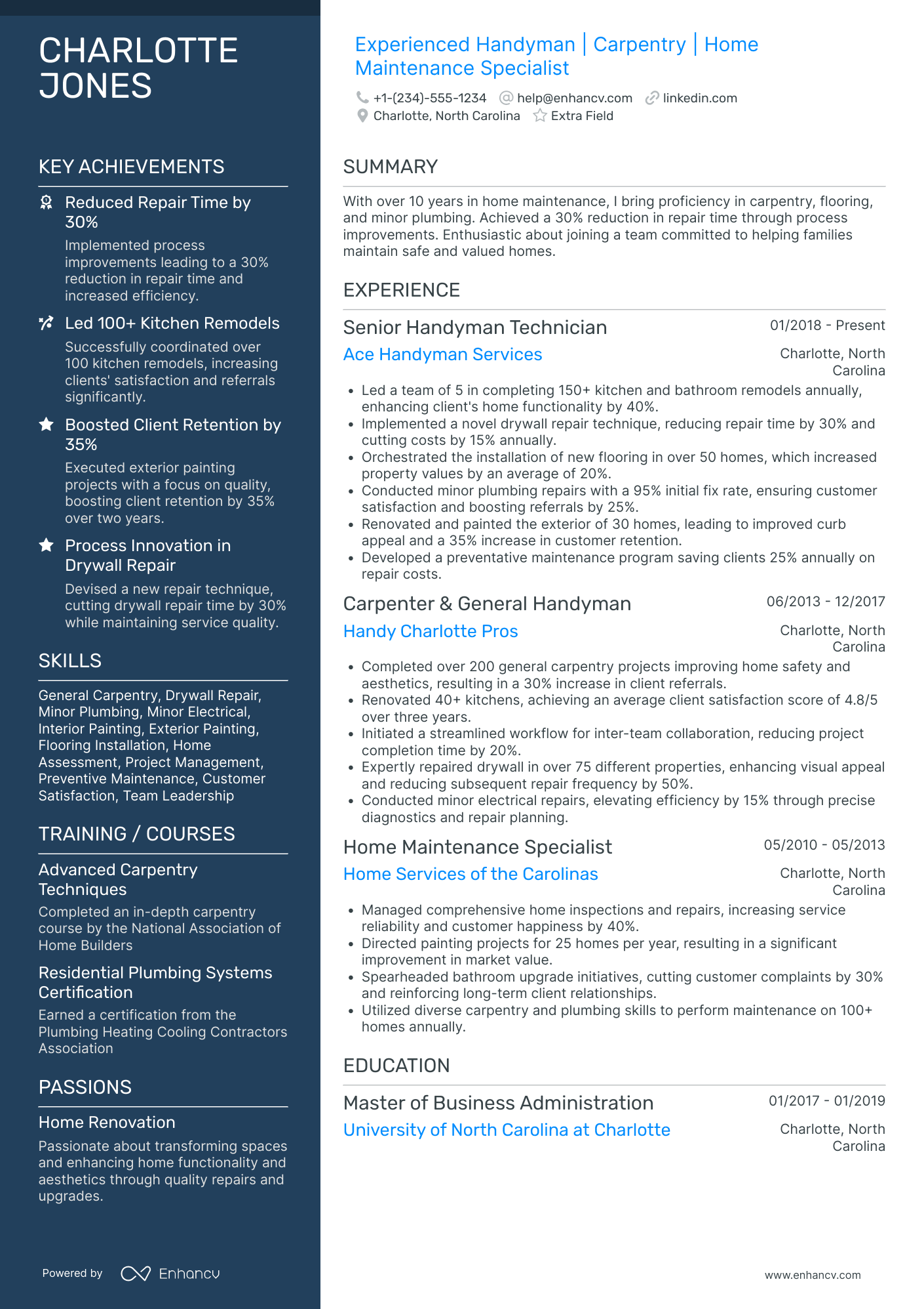 Licensed Handyman Resume Example