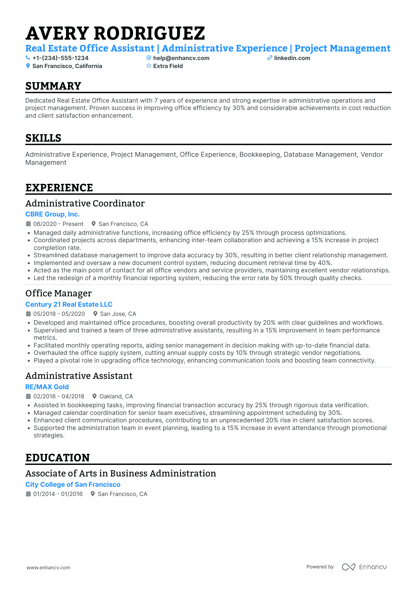 Real Estate Office Assistant Resume Example