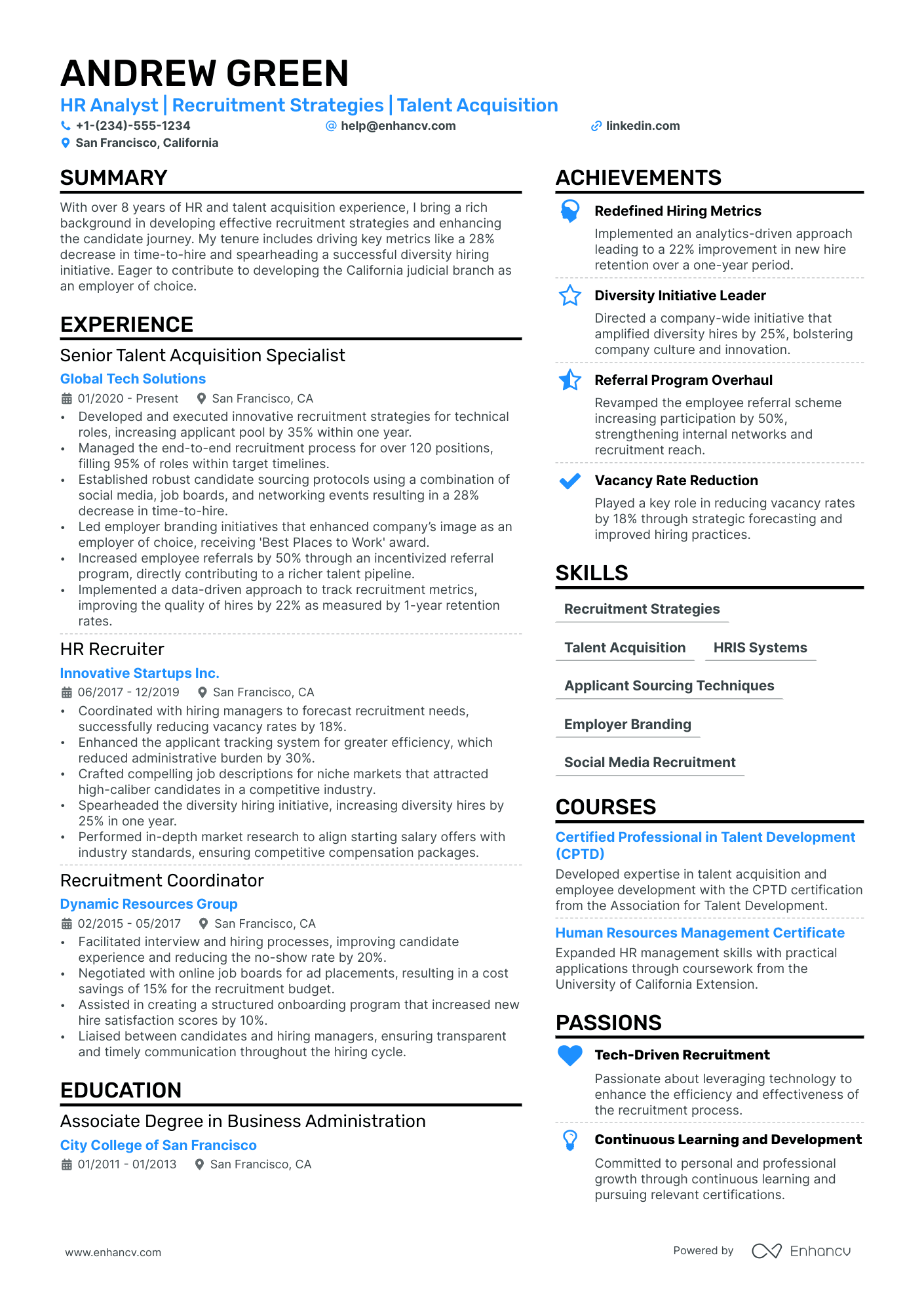 HR Analyst Resume Example