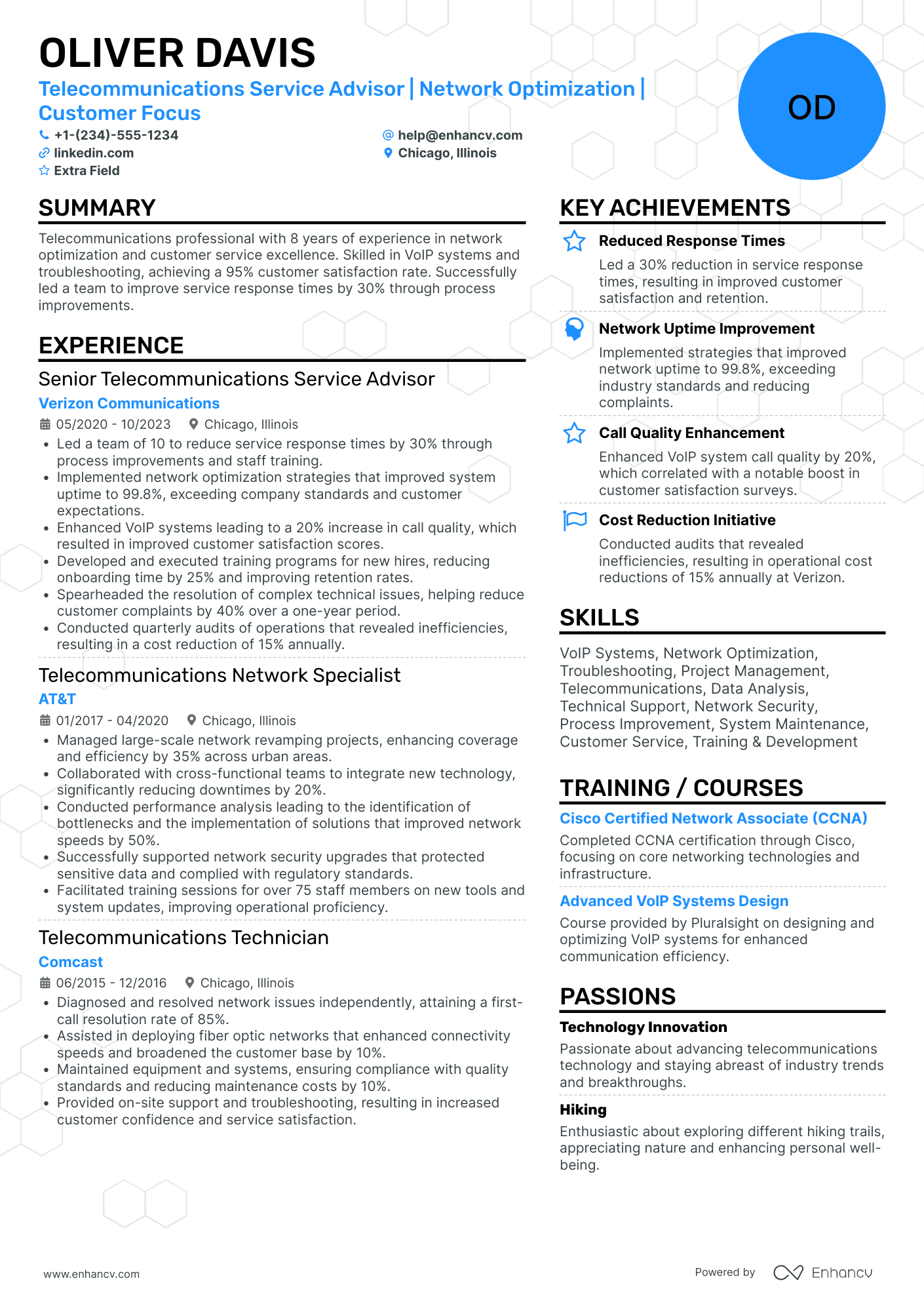 Telecommunications Service Advisor Resume Example