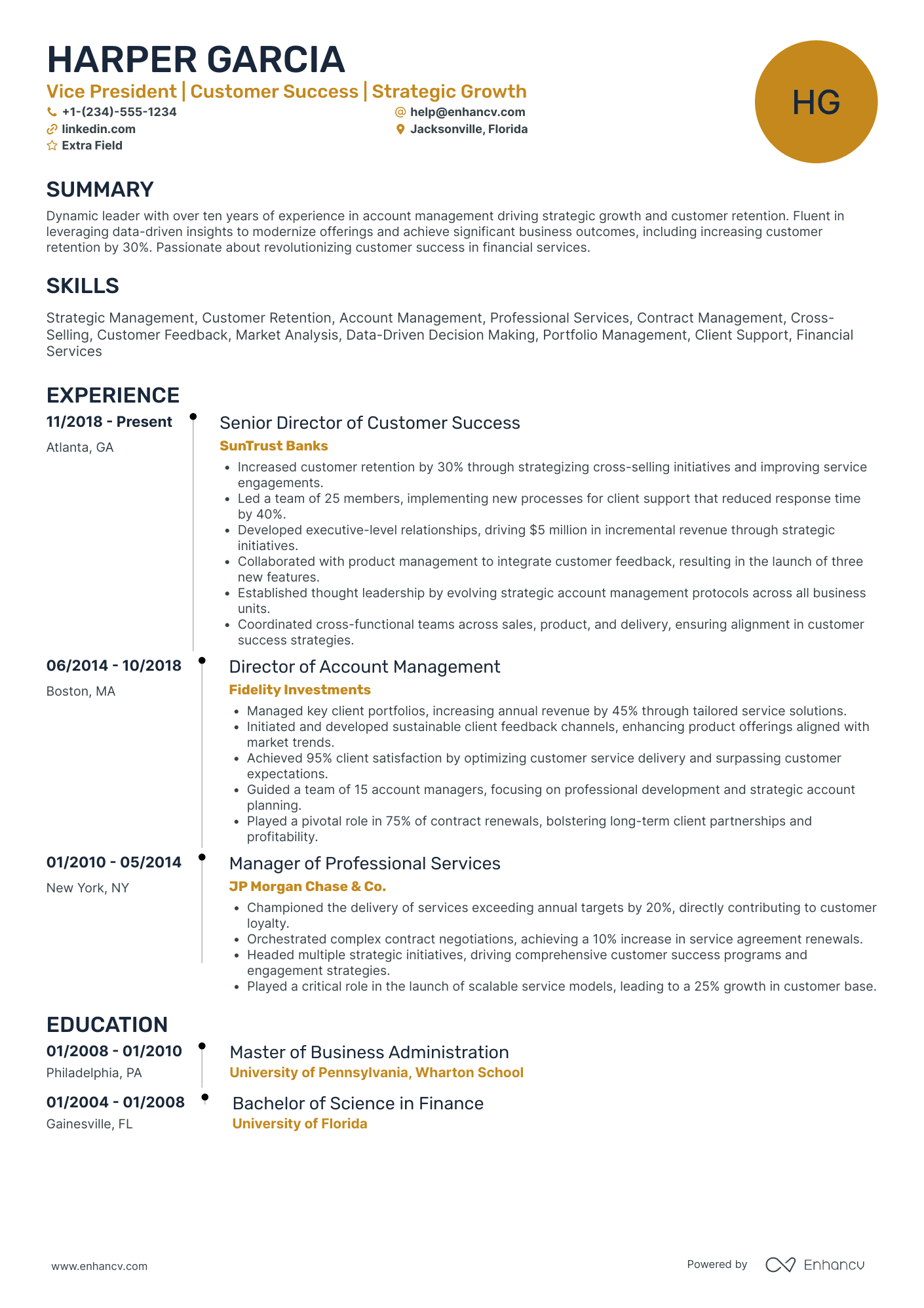 Vice President of Customer Success Resume Example