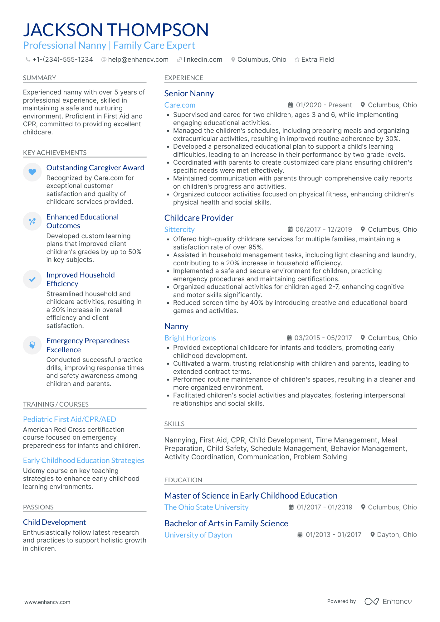 Part Time Nanny Resume Example