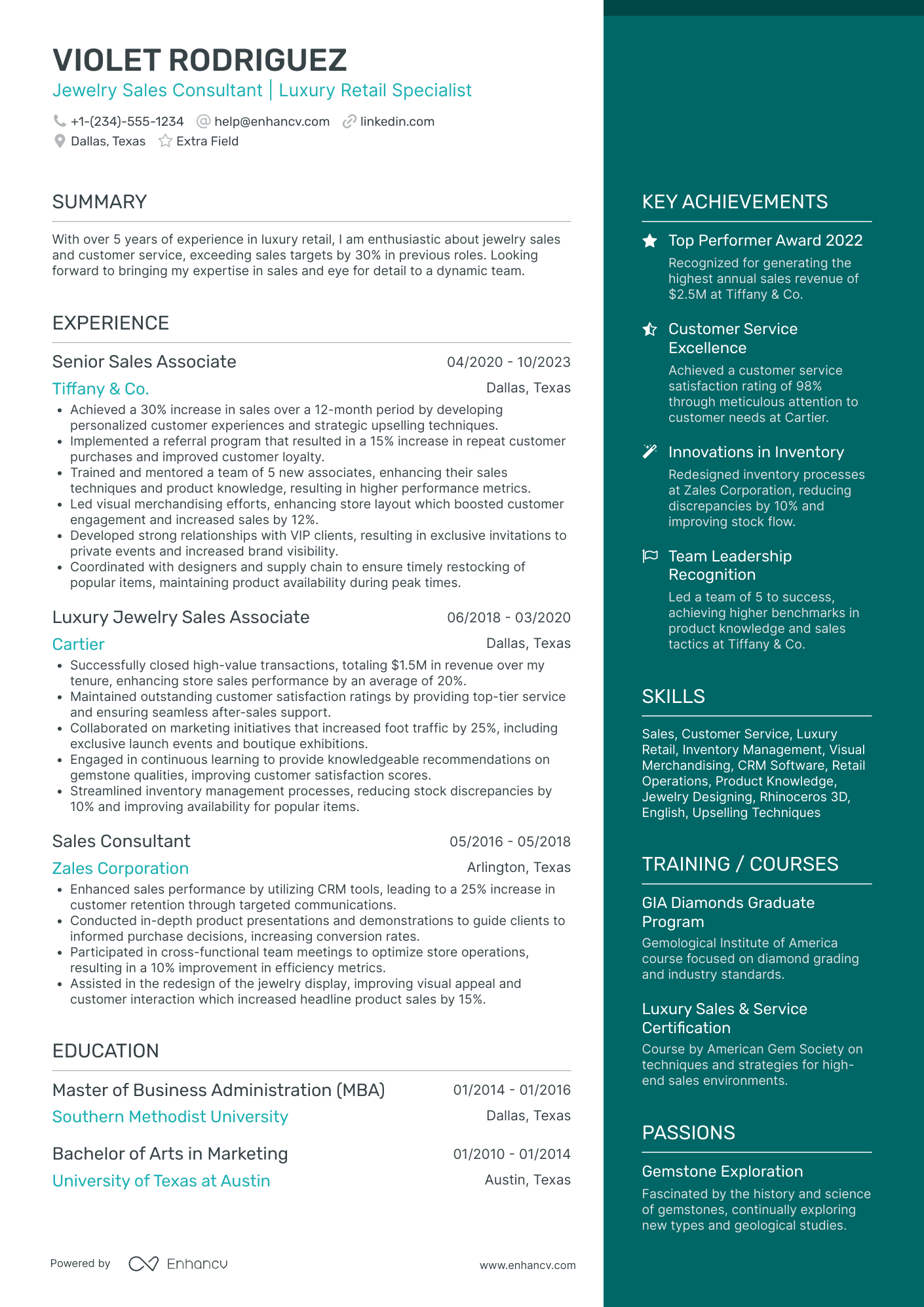 Luxury Sales Associate Resume Example