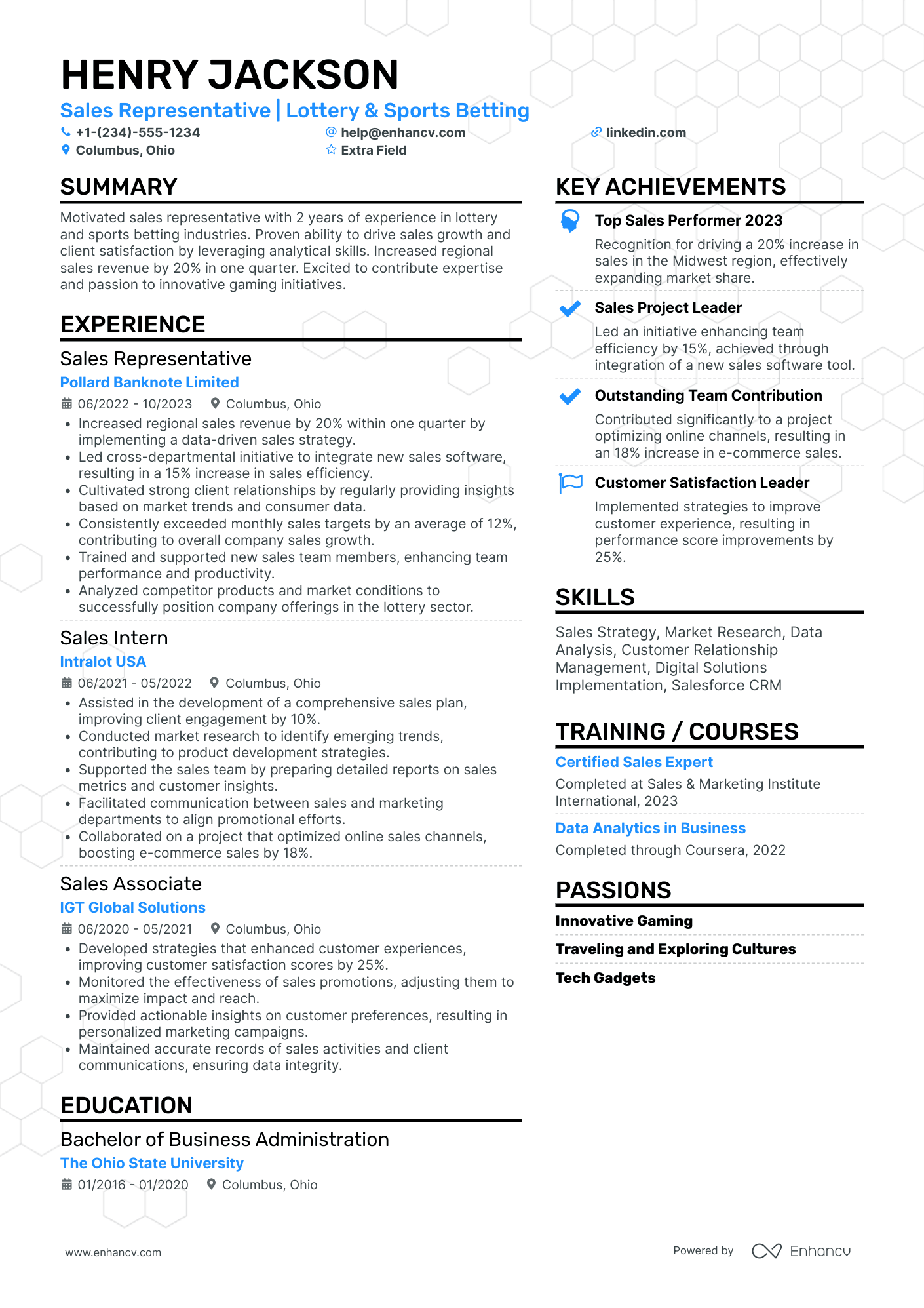 Junior Sales Representative Resume Example