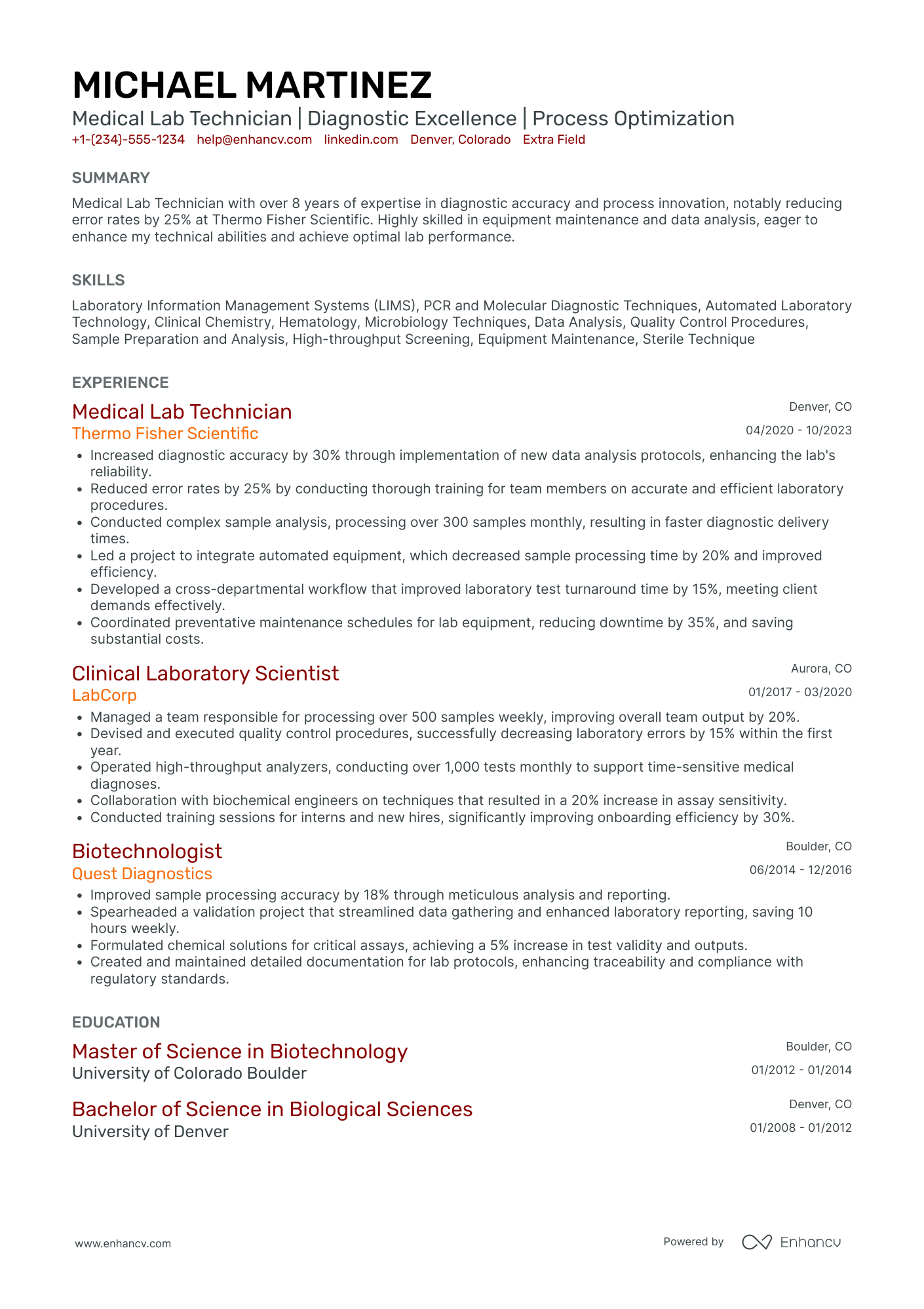 Medical Lab Technician Resume Example