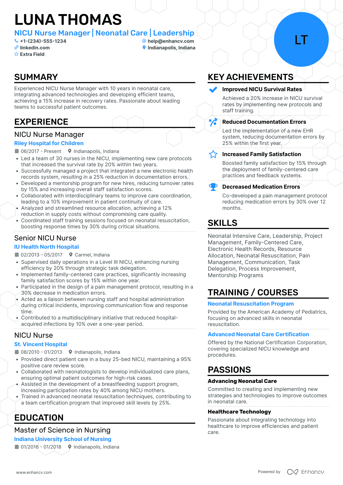 NICU Nurse Manager Resume Example