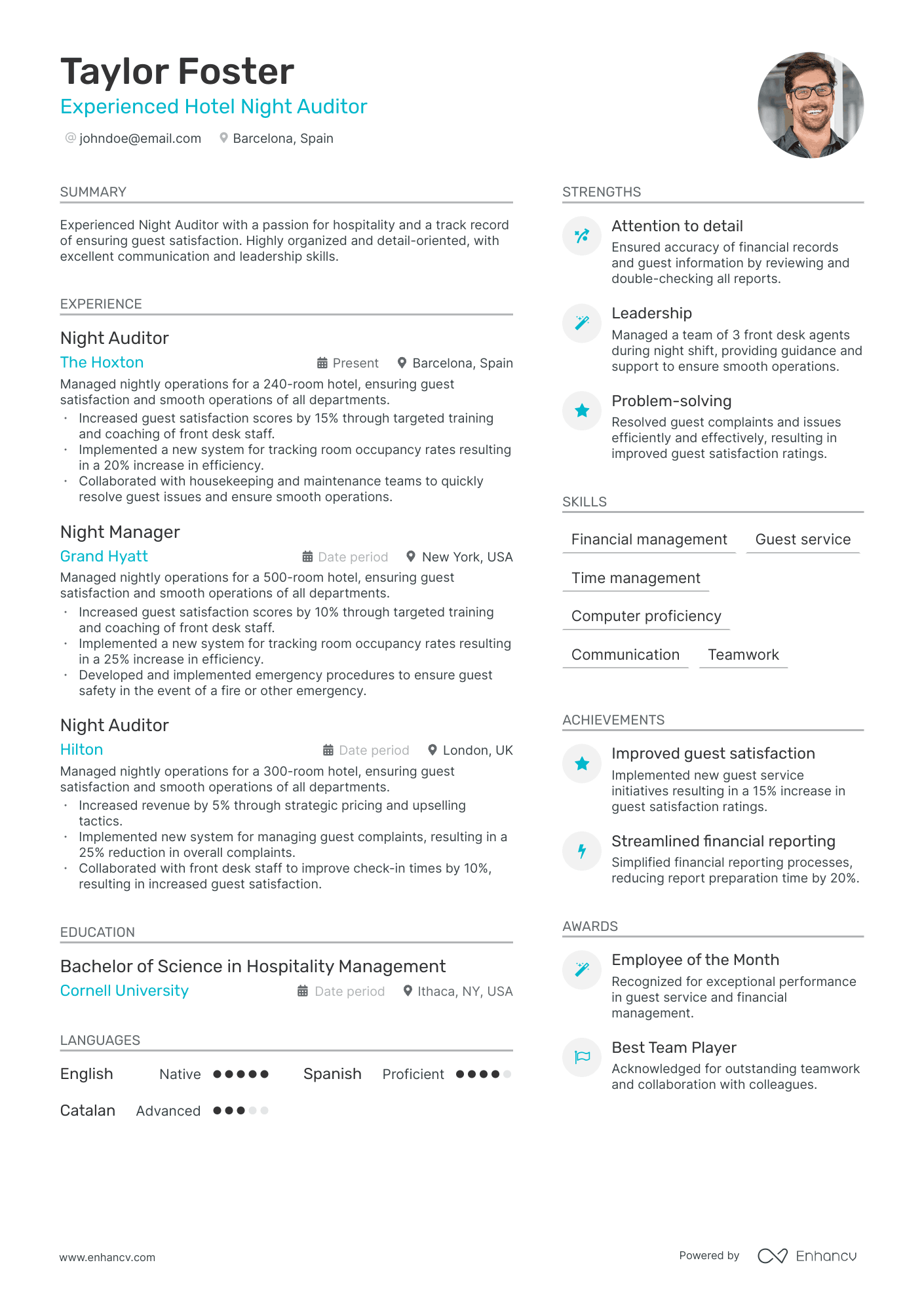 Hotel Night Auditor Resume Example