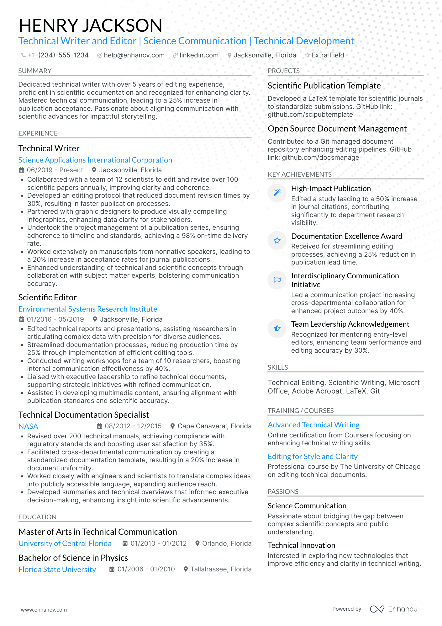 Technical Editor and Writer Resume Example