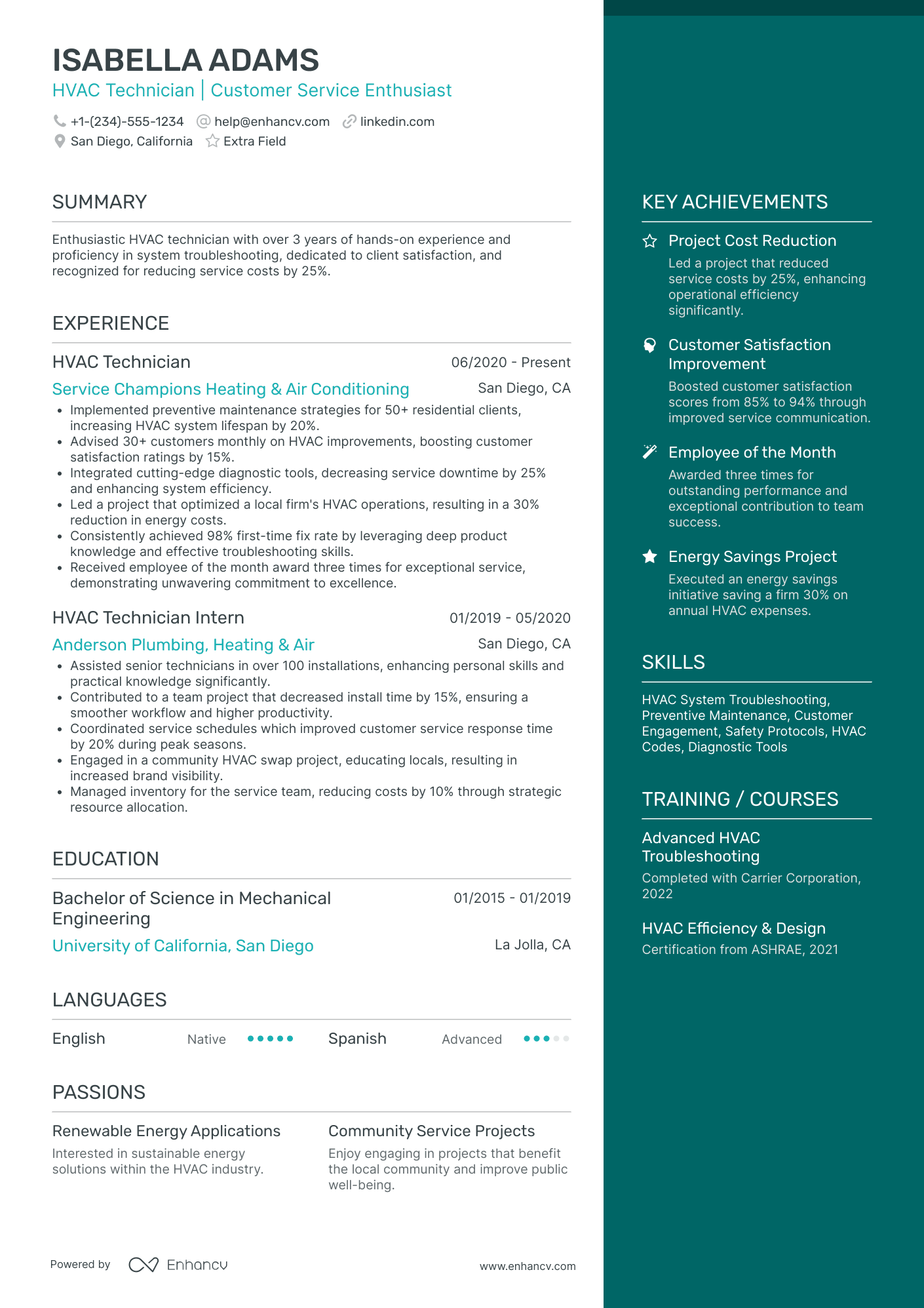 Junior HVAC Technician Resume Example