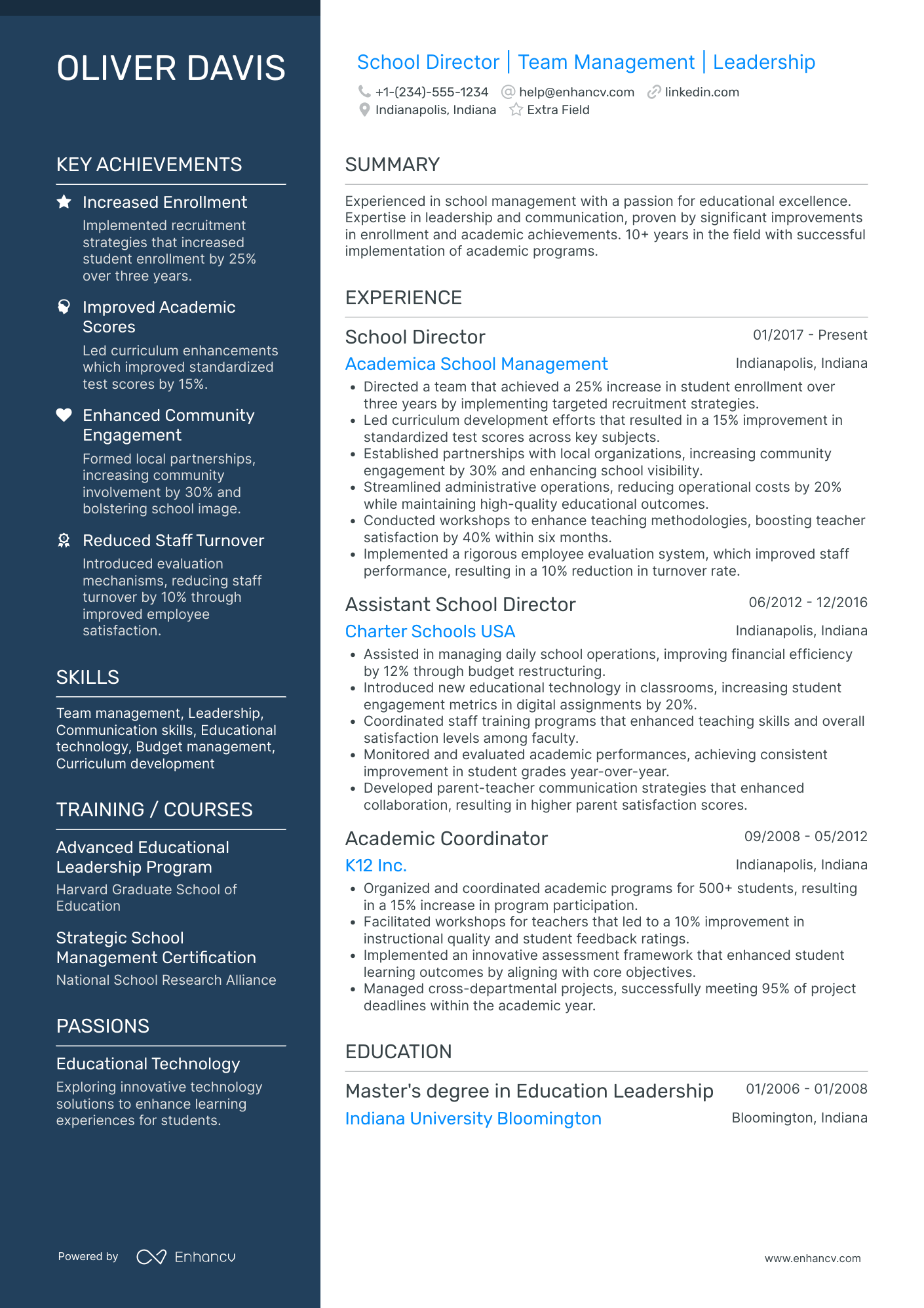 Grad School Student Services Director Resume Example