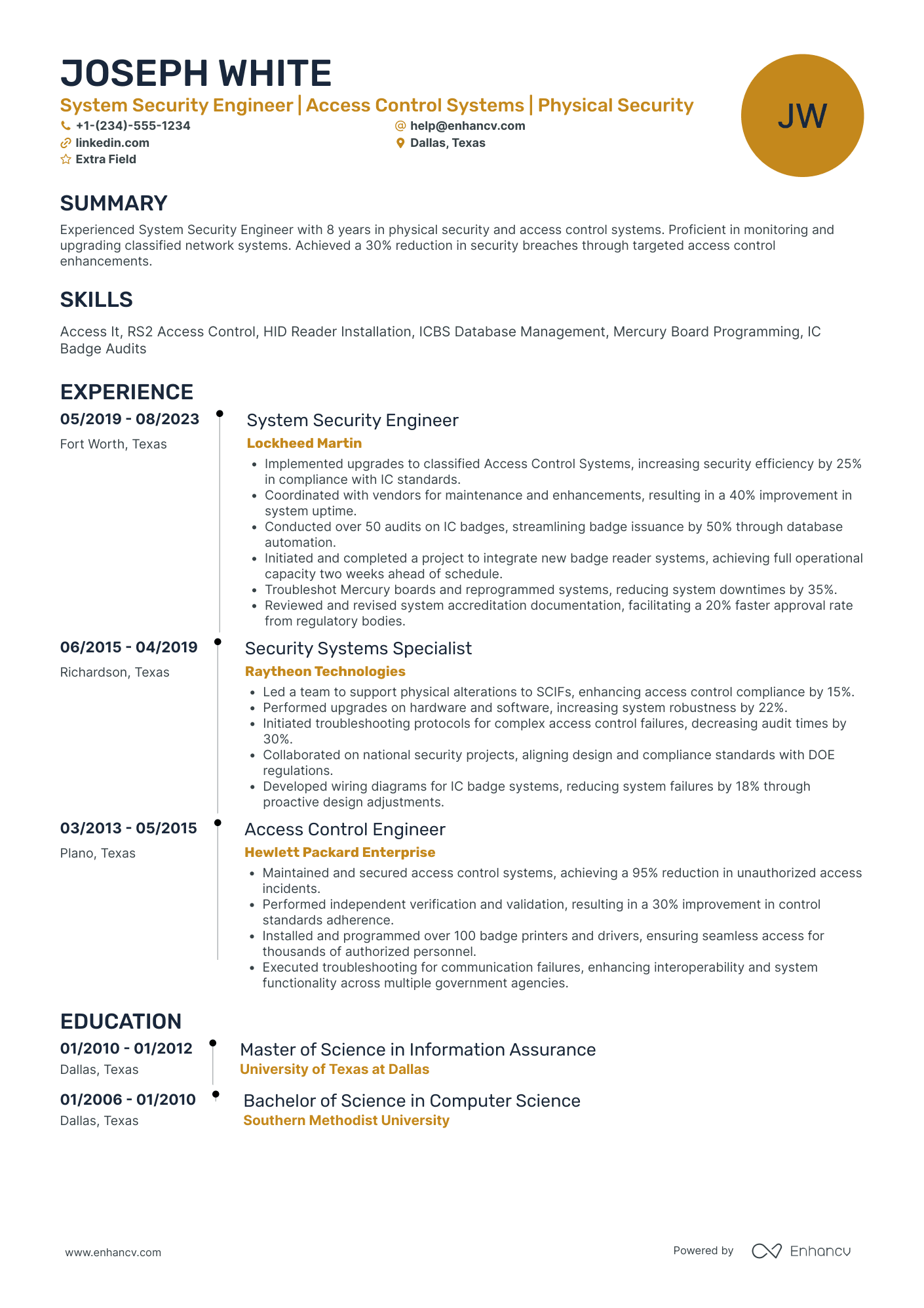 Database Security Engineer Resume Example