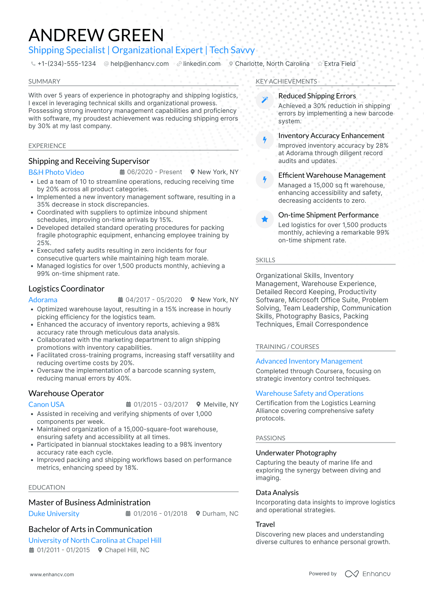 Underwater Photographer Resume Example