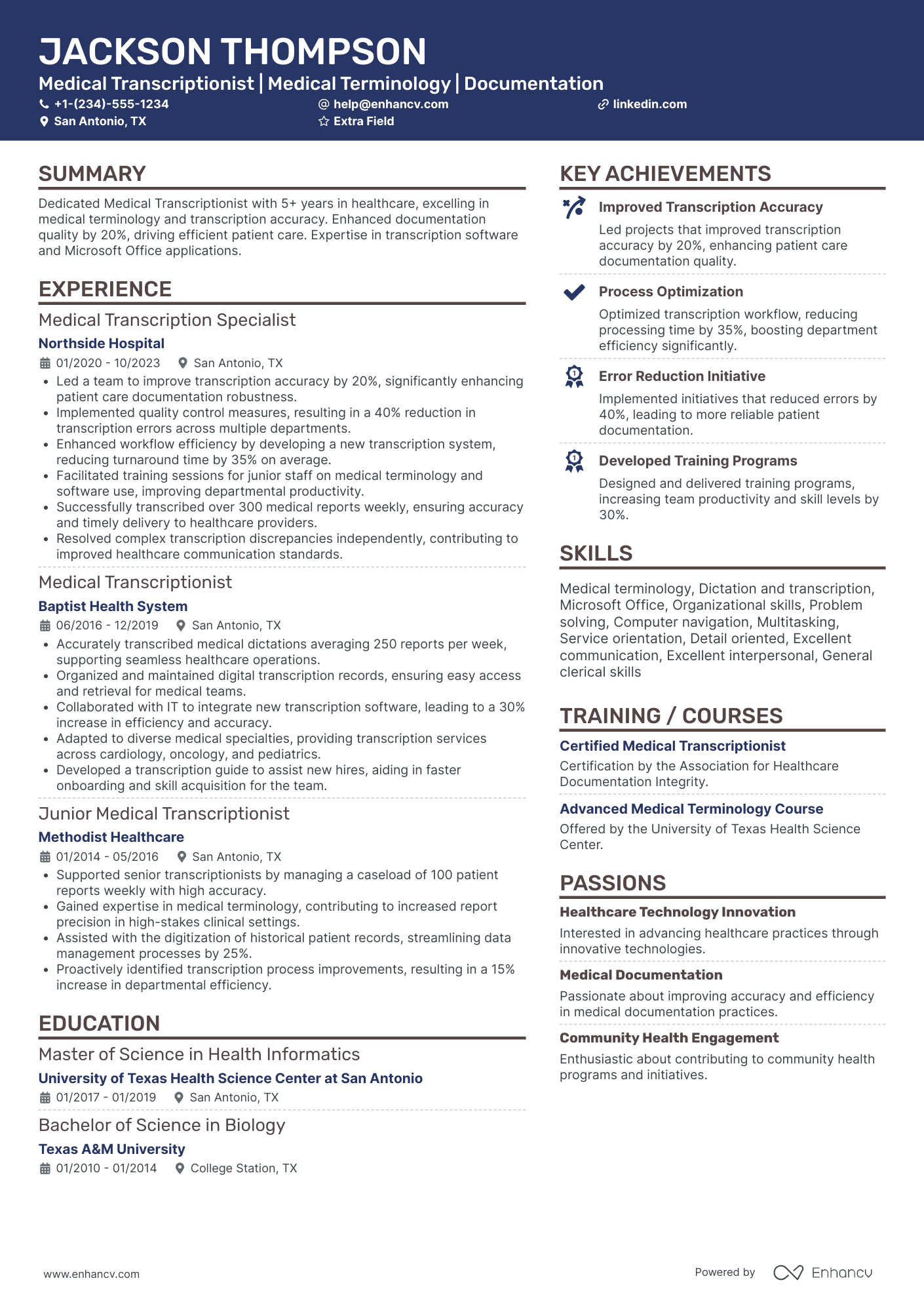 Work from Home Medical Transcriptionist Resume Example