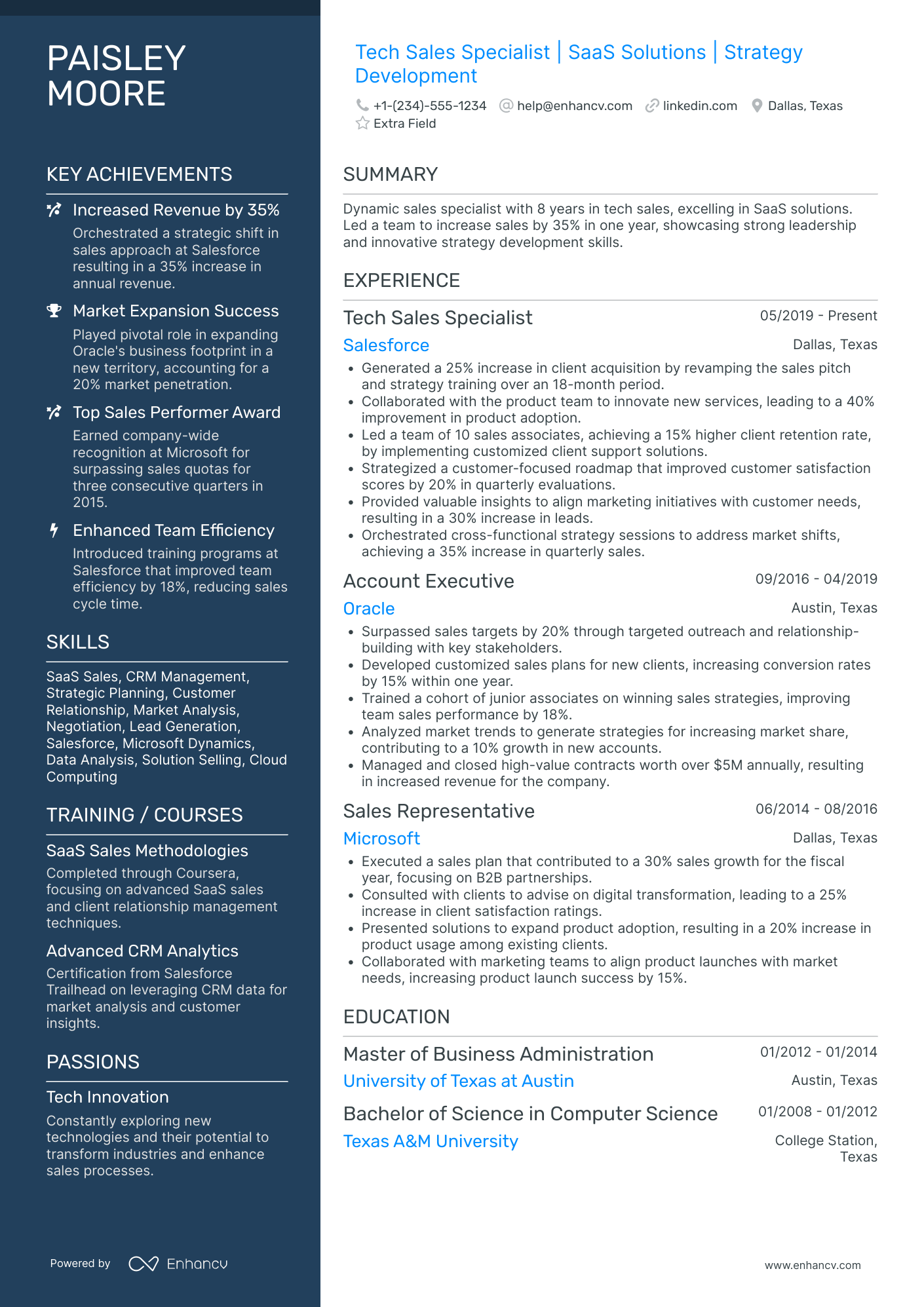 Tech Sales Specialist Resume Example