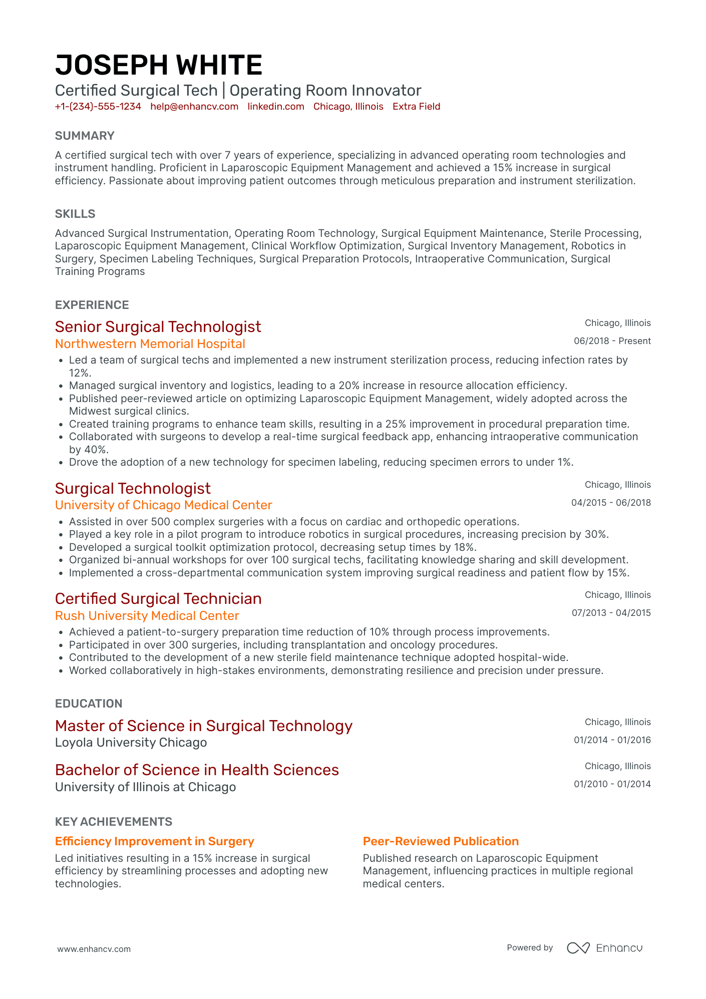 Certified Surgical Tech Resume Example