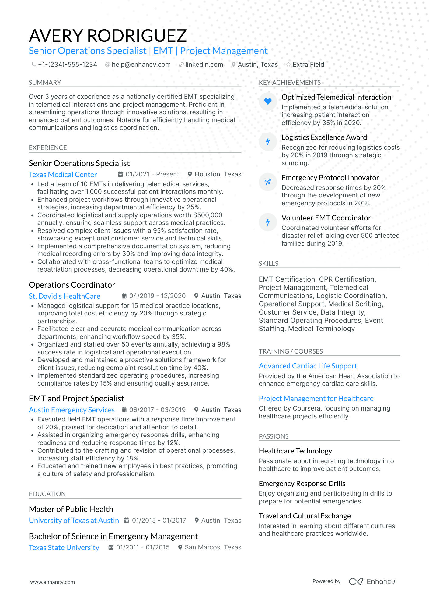 EMT Operations Manager Resume Example