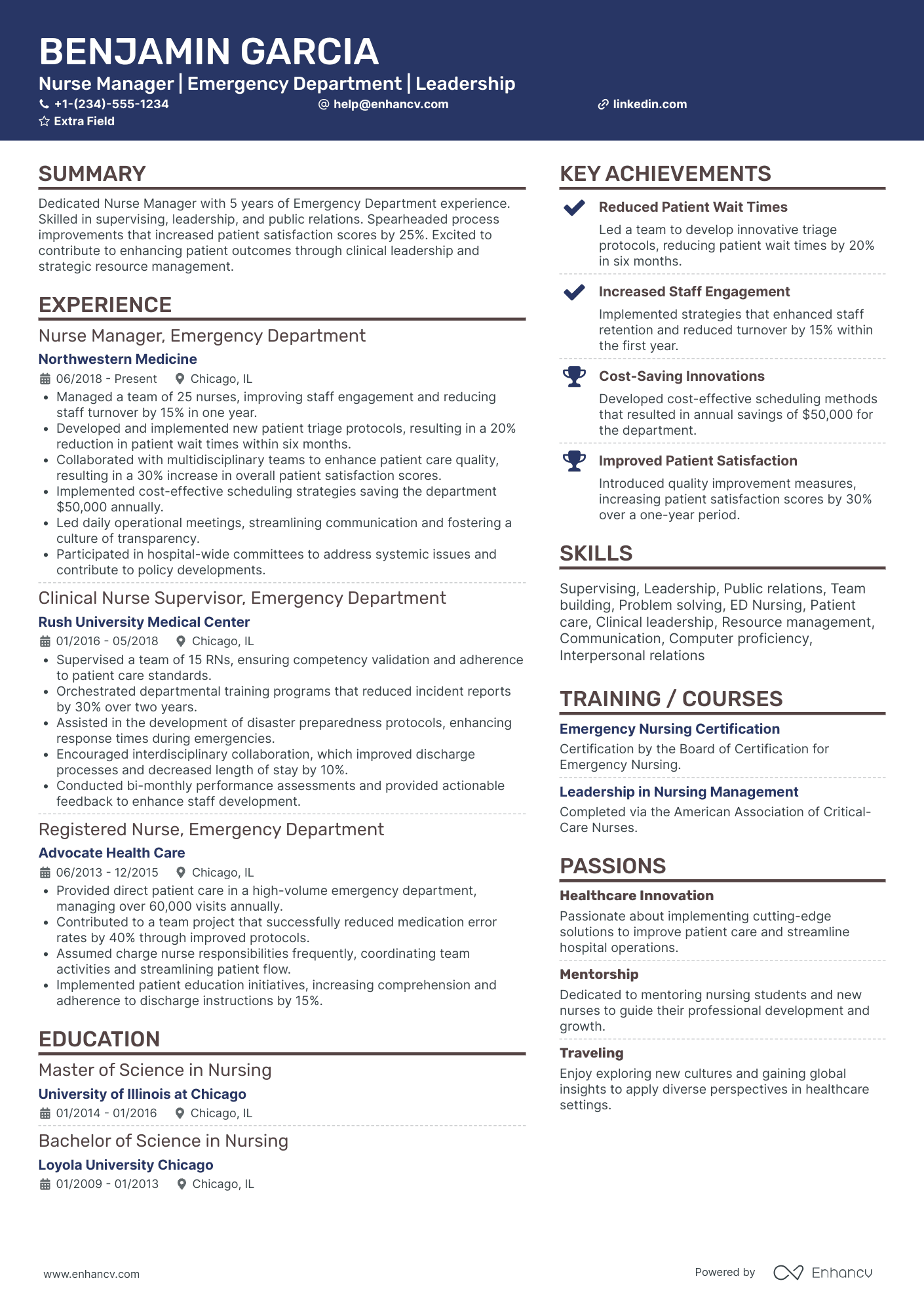 Emergency Department Nurse Manager Resume Example