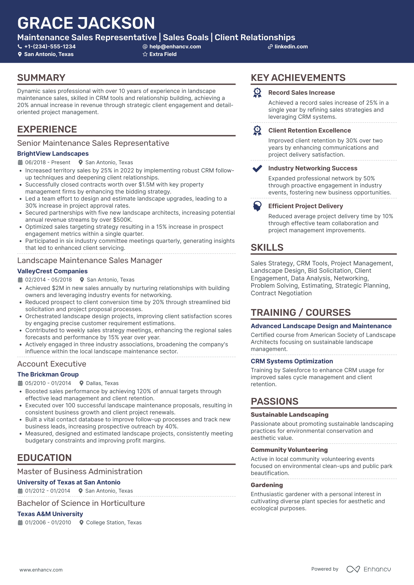 Landscaping Sales Representative Resume Example